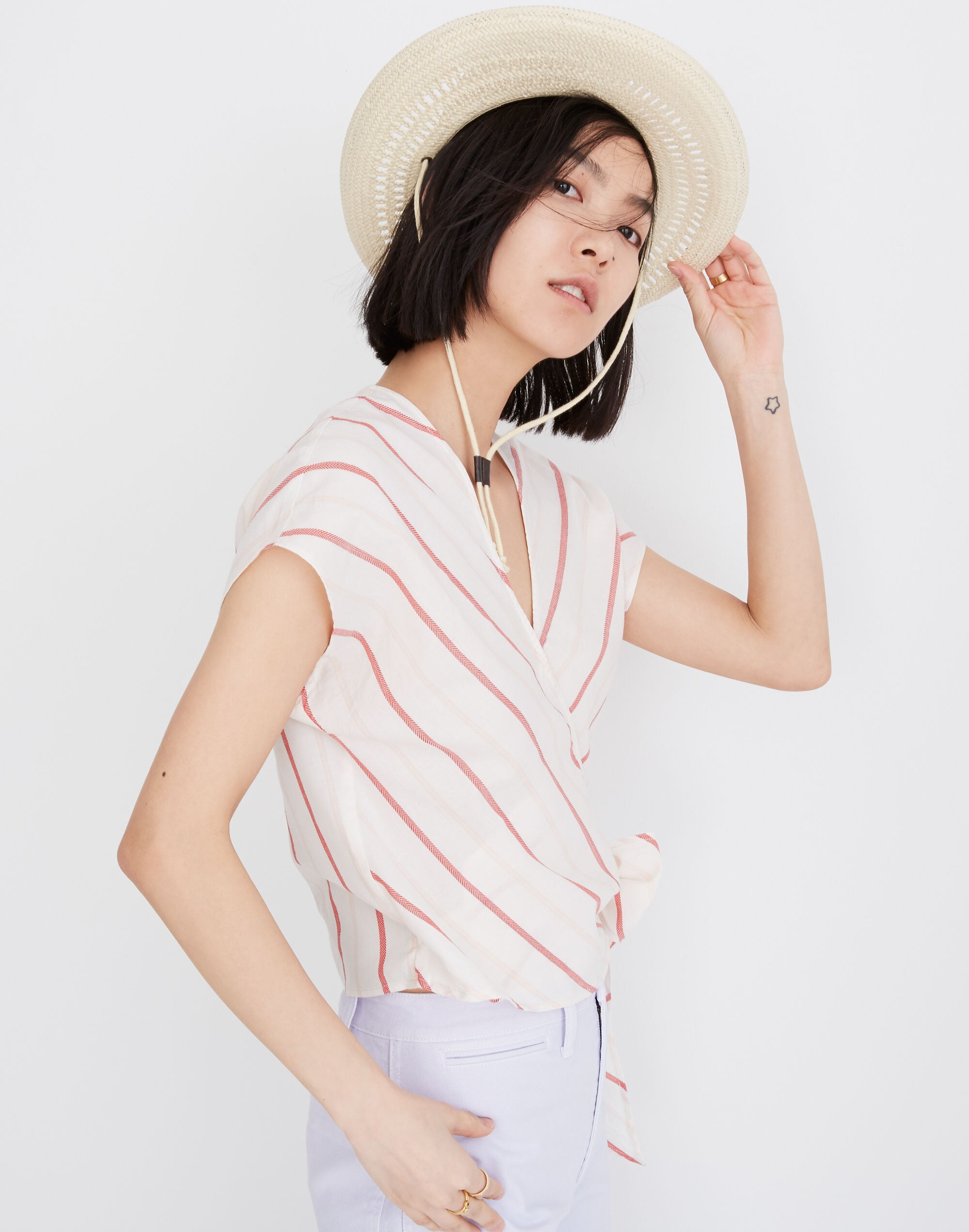 Sash-Tie Wrap Top in Montpellier Stripe
