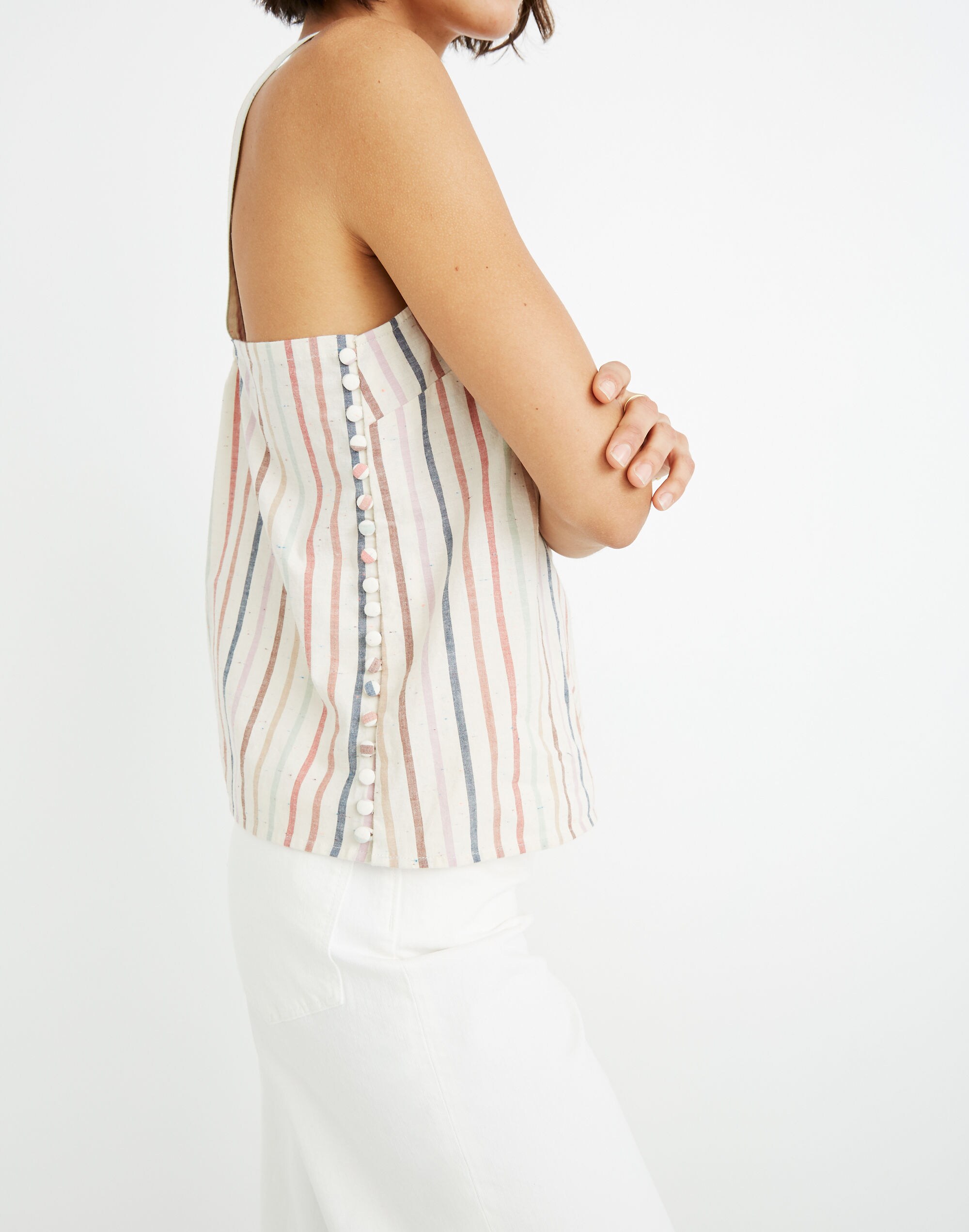 Side-Button Cami Top in Flecked Rainbow Stripe