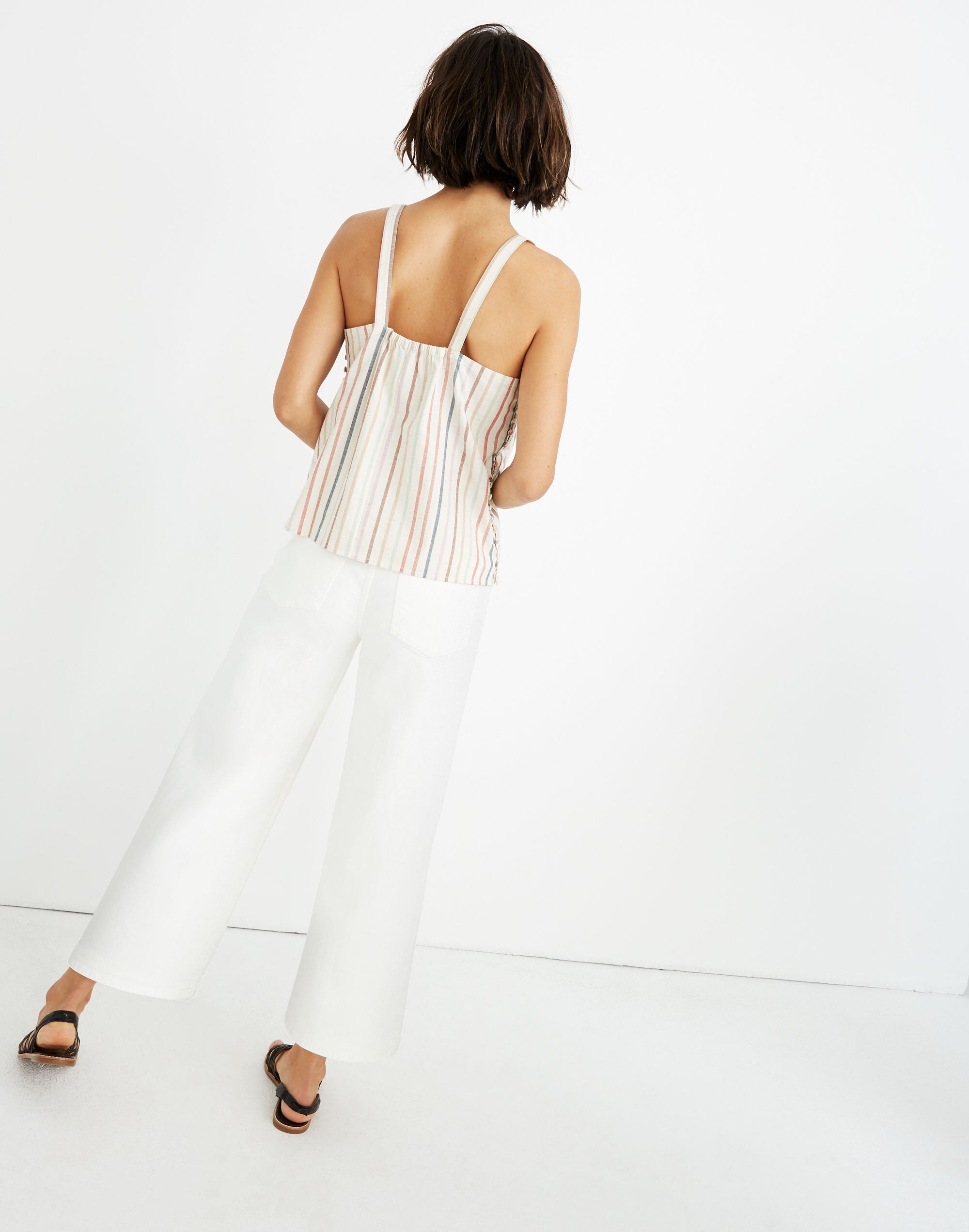 Side-Button Cami Top in Flecked Rainbow Stripe