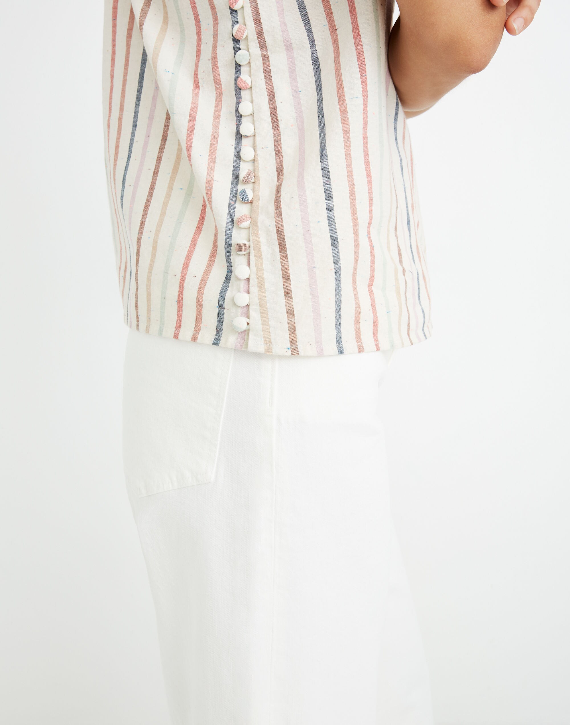 Side-Button Cami Top in Flecked Rainbow Stripe
