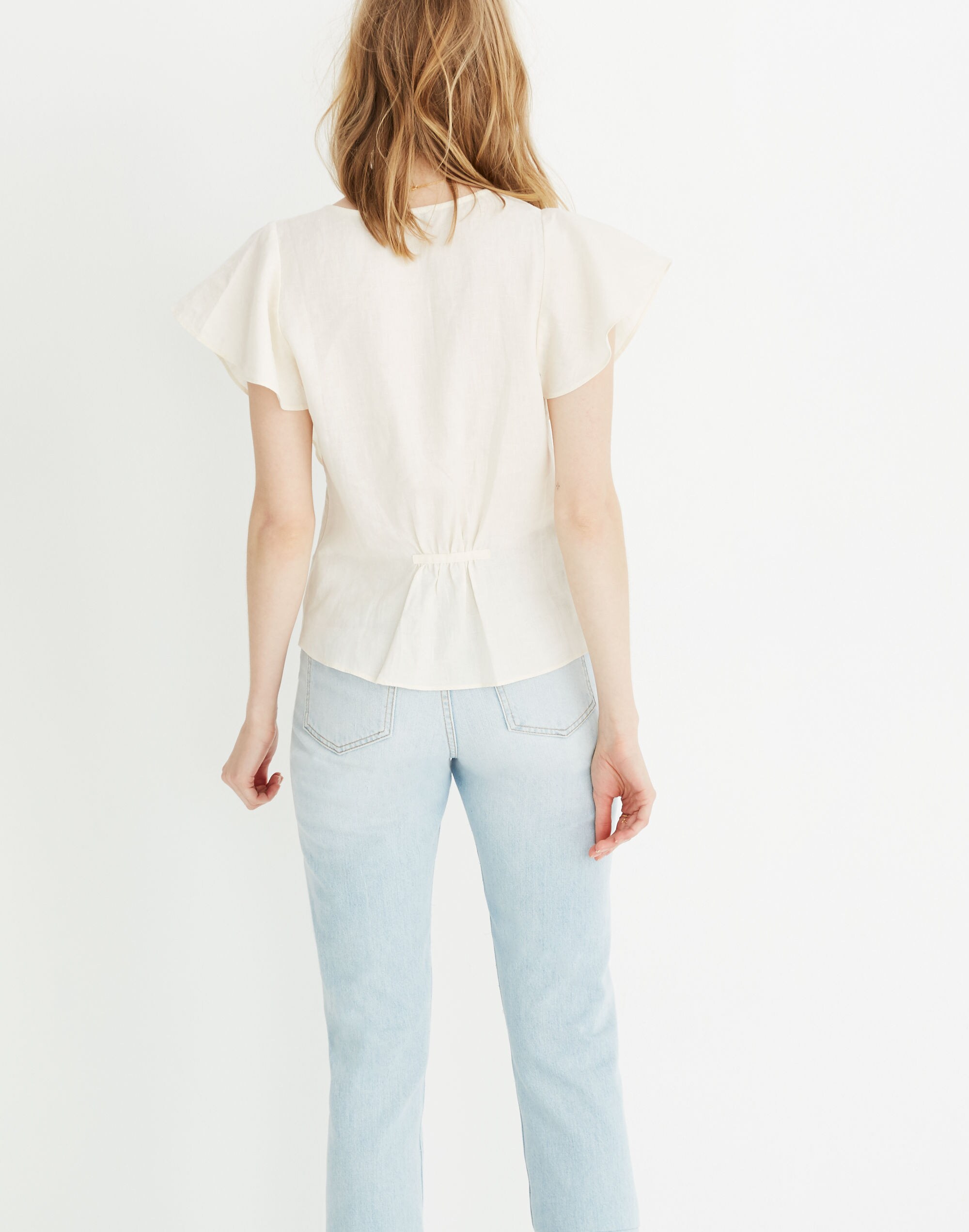 Linen Carmelina Flutter-Sleeve Top