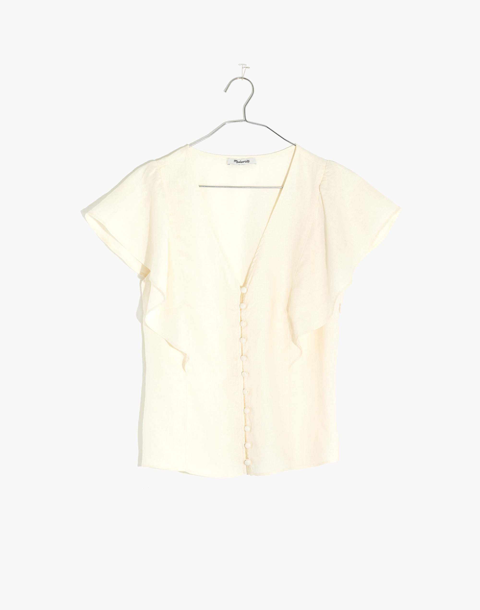 Linen Carmelina Flutter-Sleeve Top