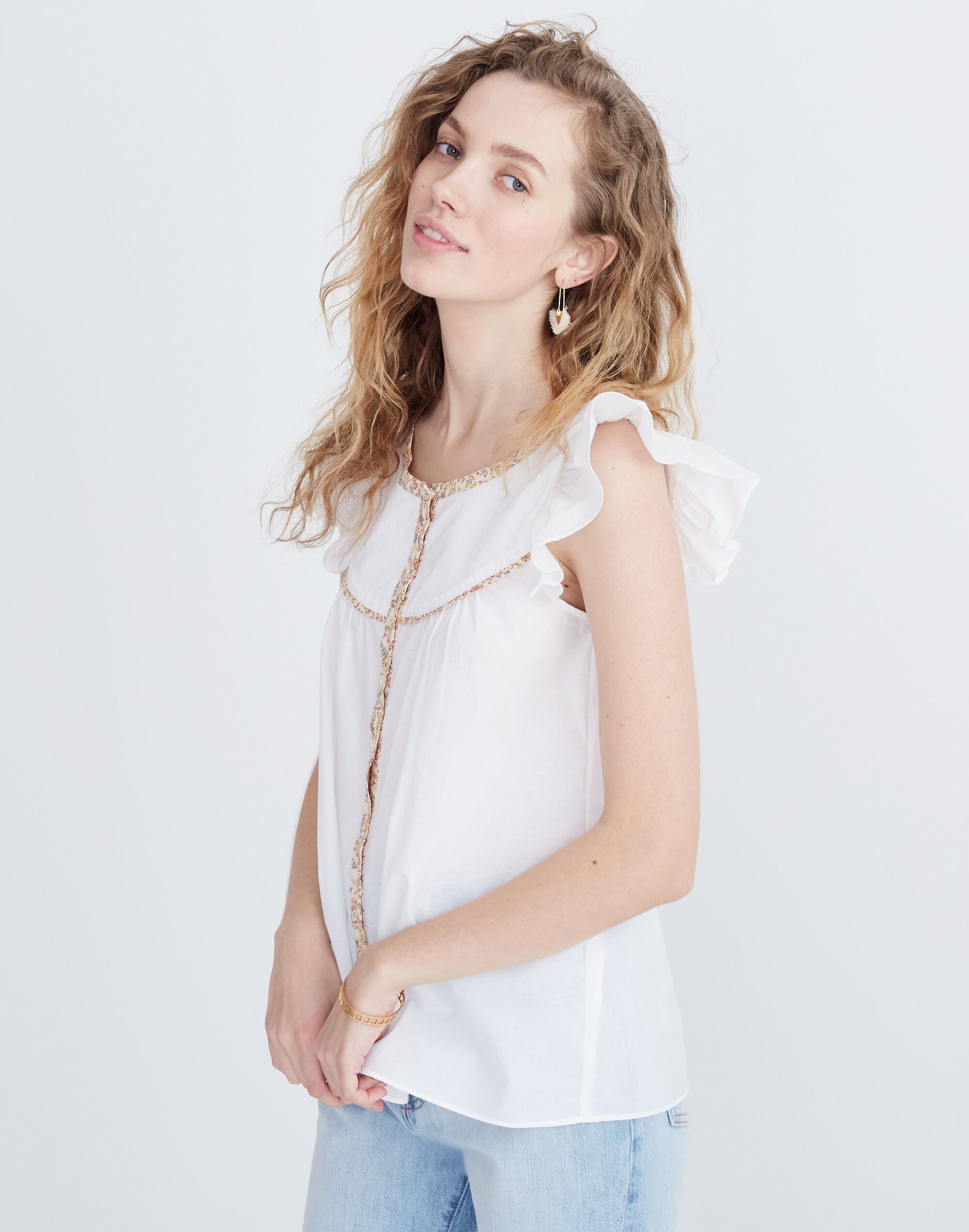 Ruffle-Sleeve Bib Top