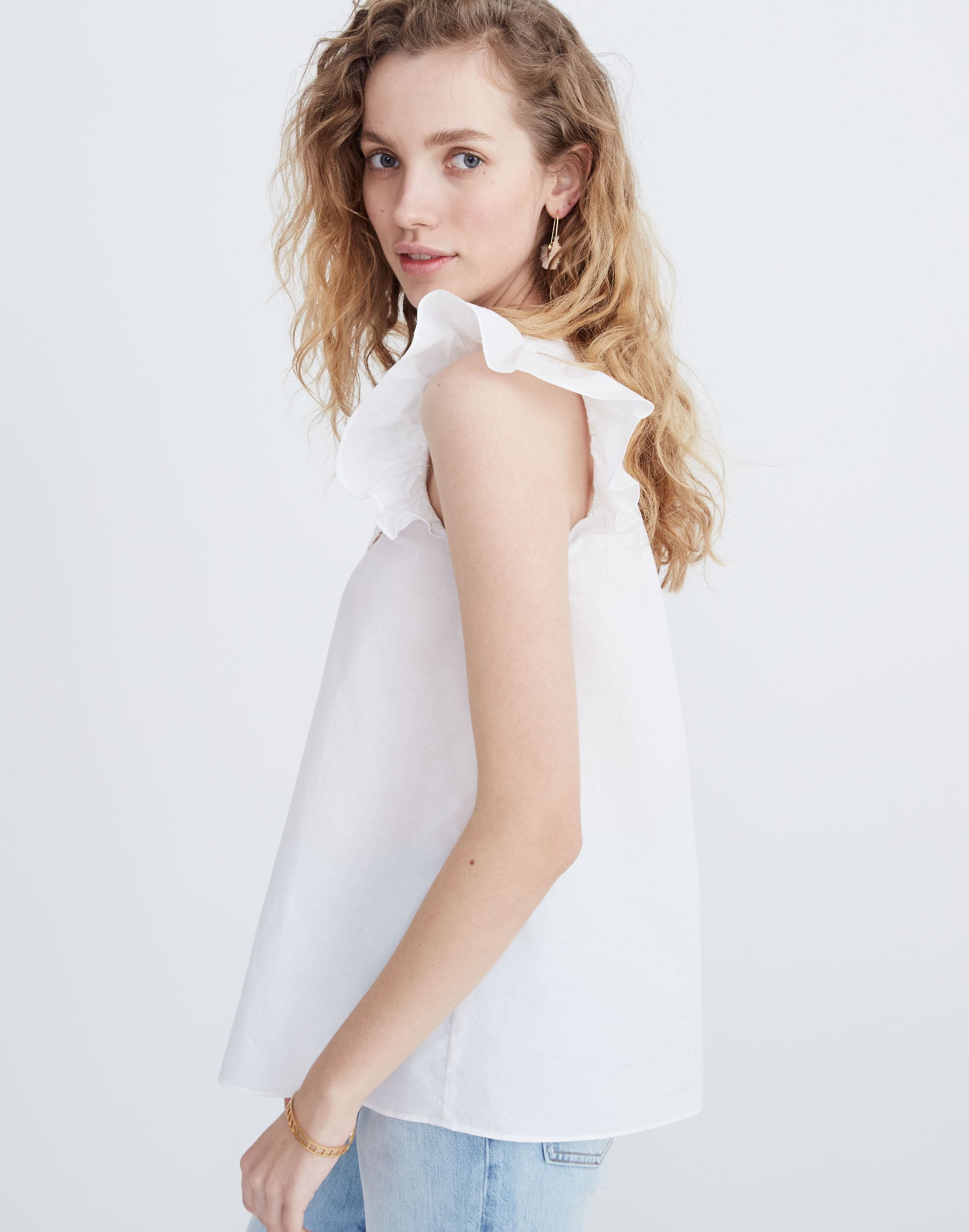 Ruffle-Sleeve Bib Top