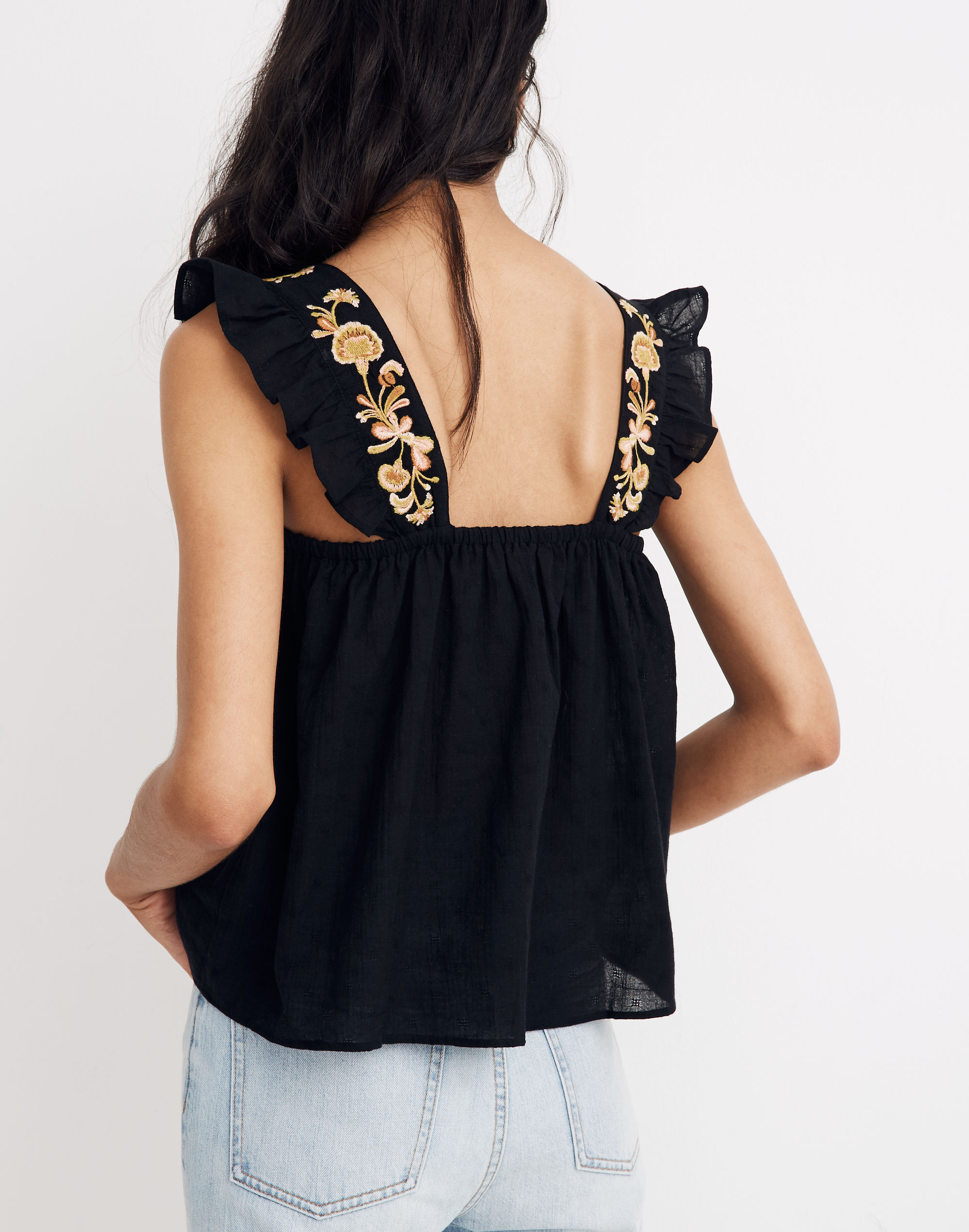 Embroidered-Strap Swing Top