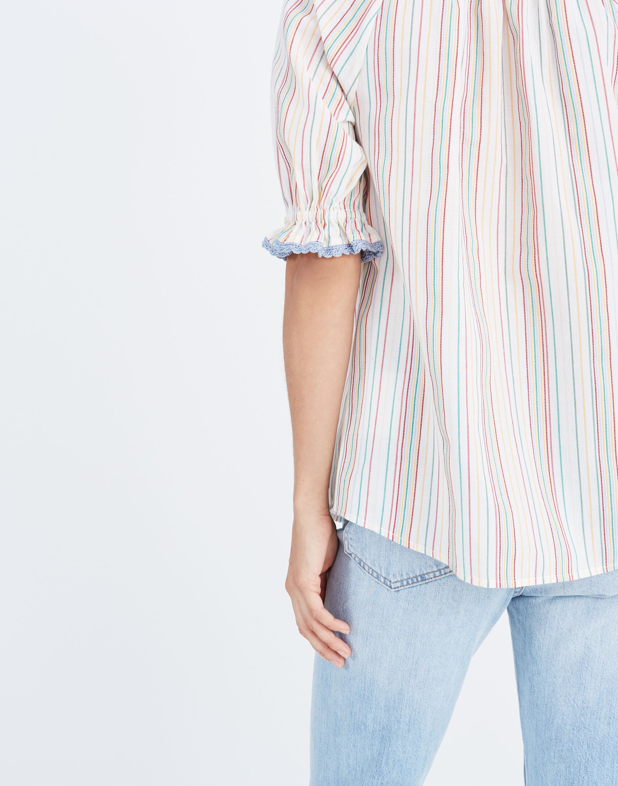 Crochet Peasant Top in Textural Rainbow Stripe