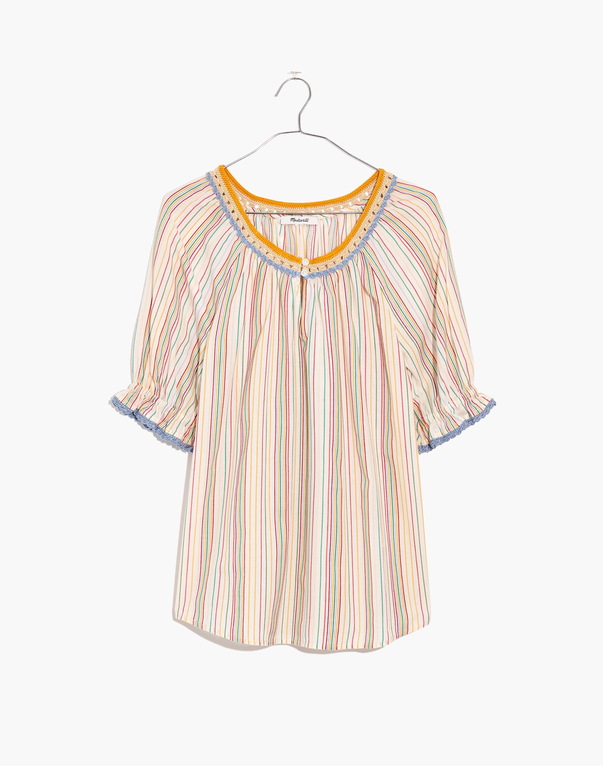 Crochet Peasant Top in Textural Rainbow Stripe