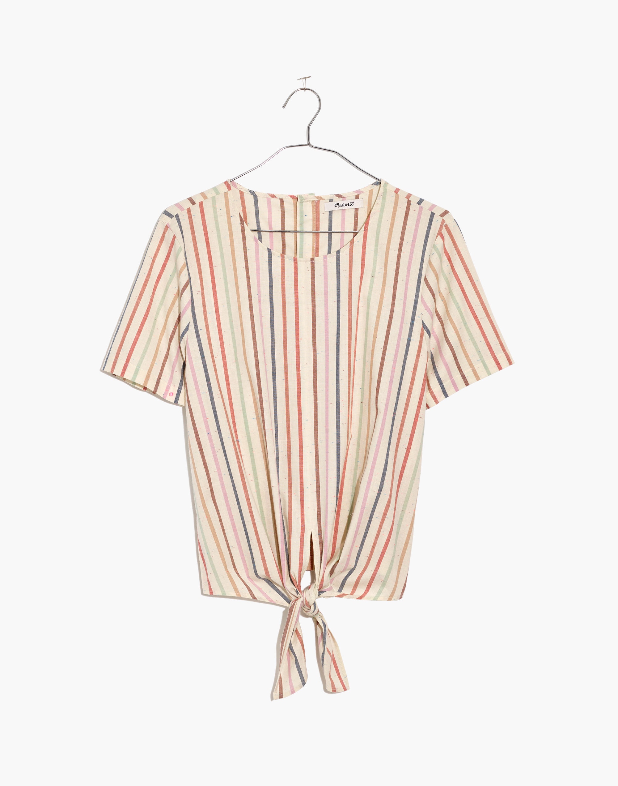 Button-Back Tie Tee in Rainbow Stripe