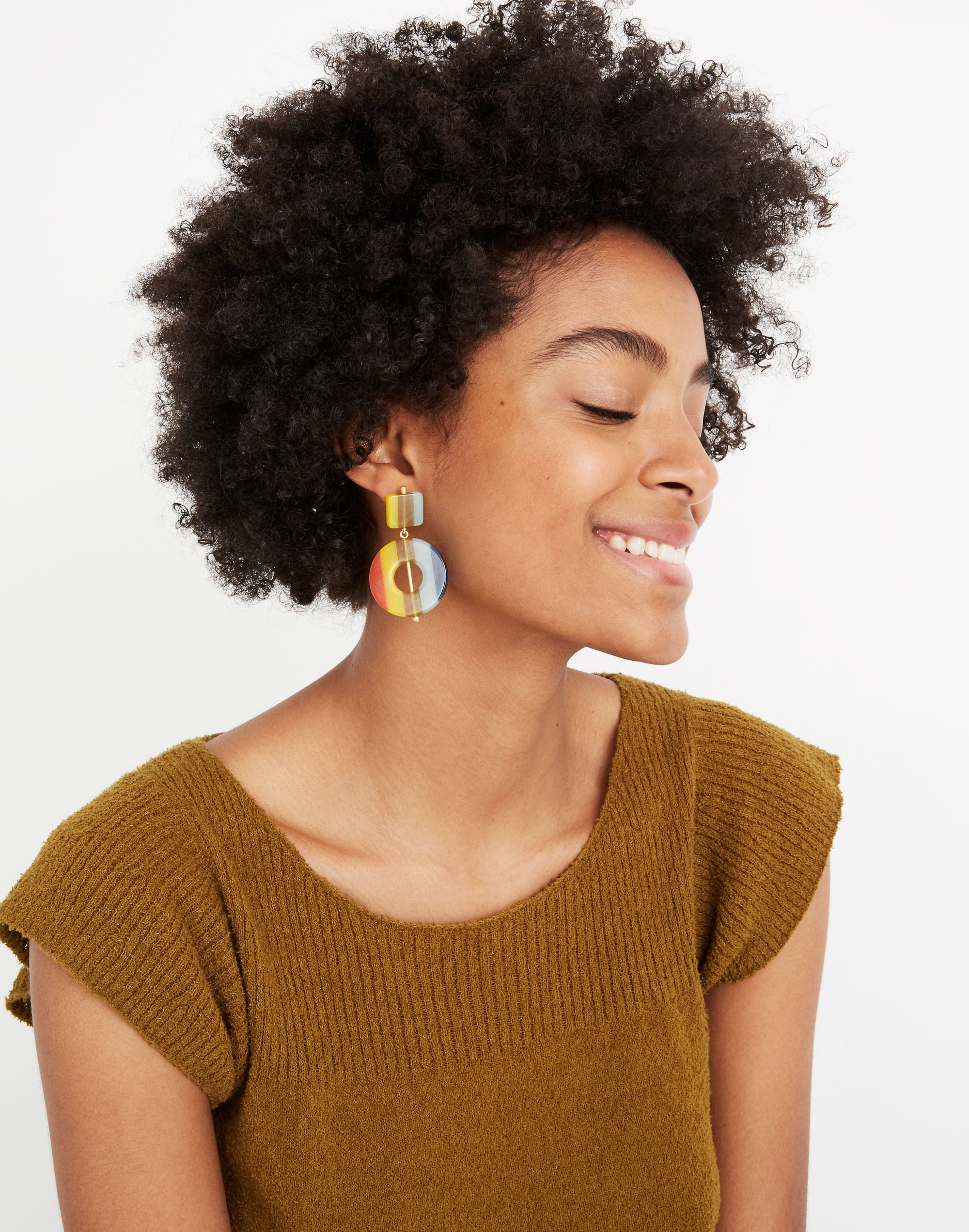 Linked Shapes Statement Earrings in Rainbow Stripe