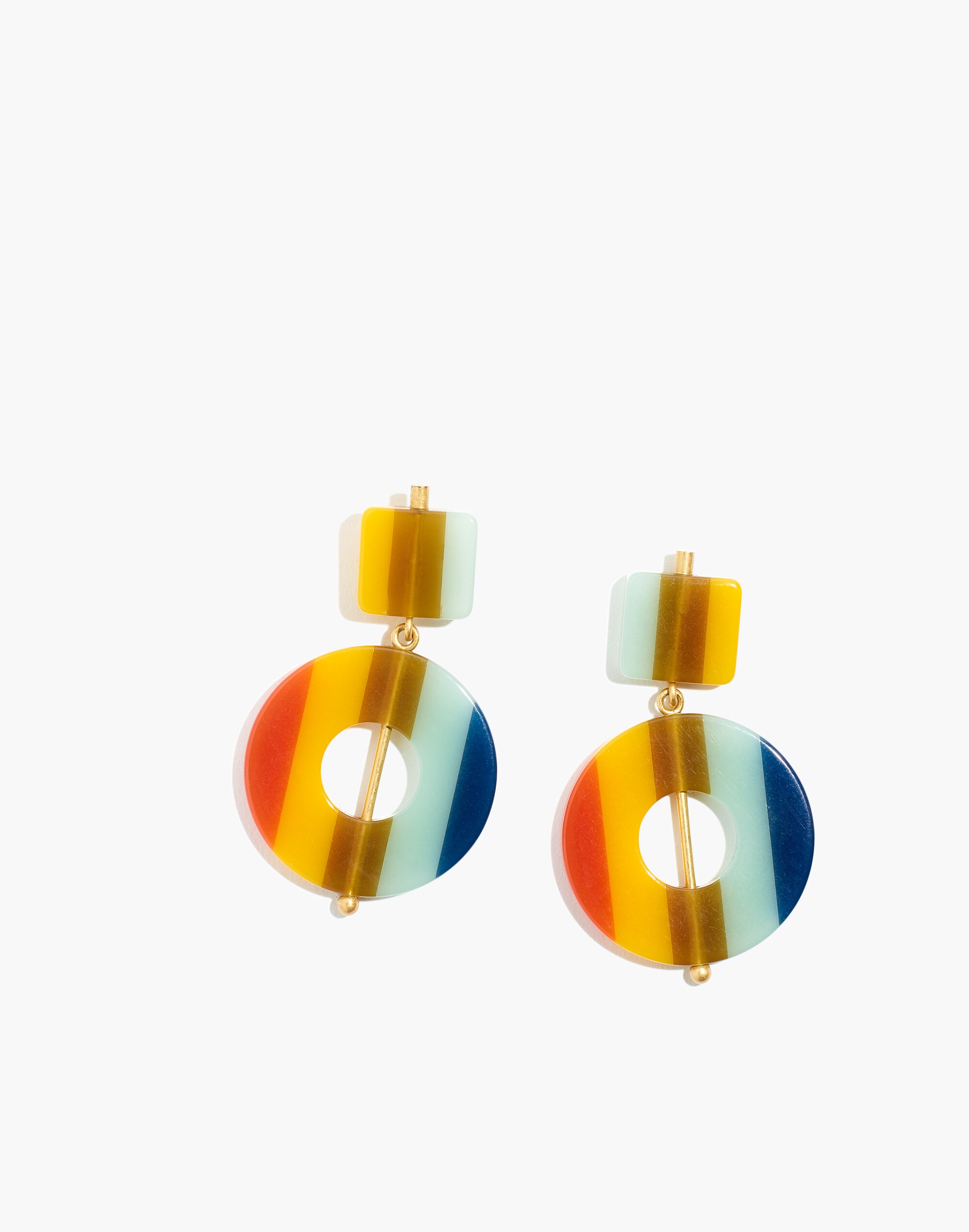 Linked Shapes Statement Earrings in Rainbow Stripe