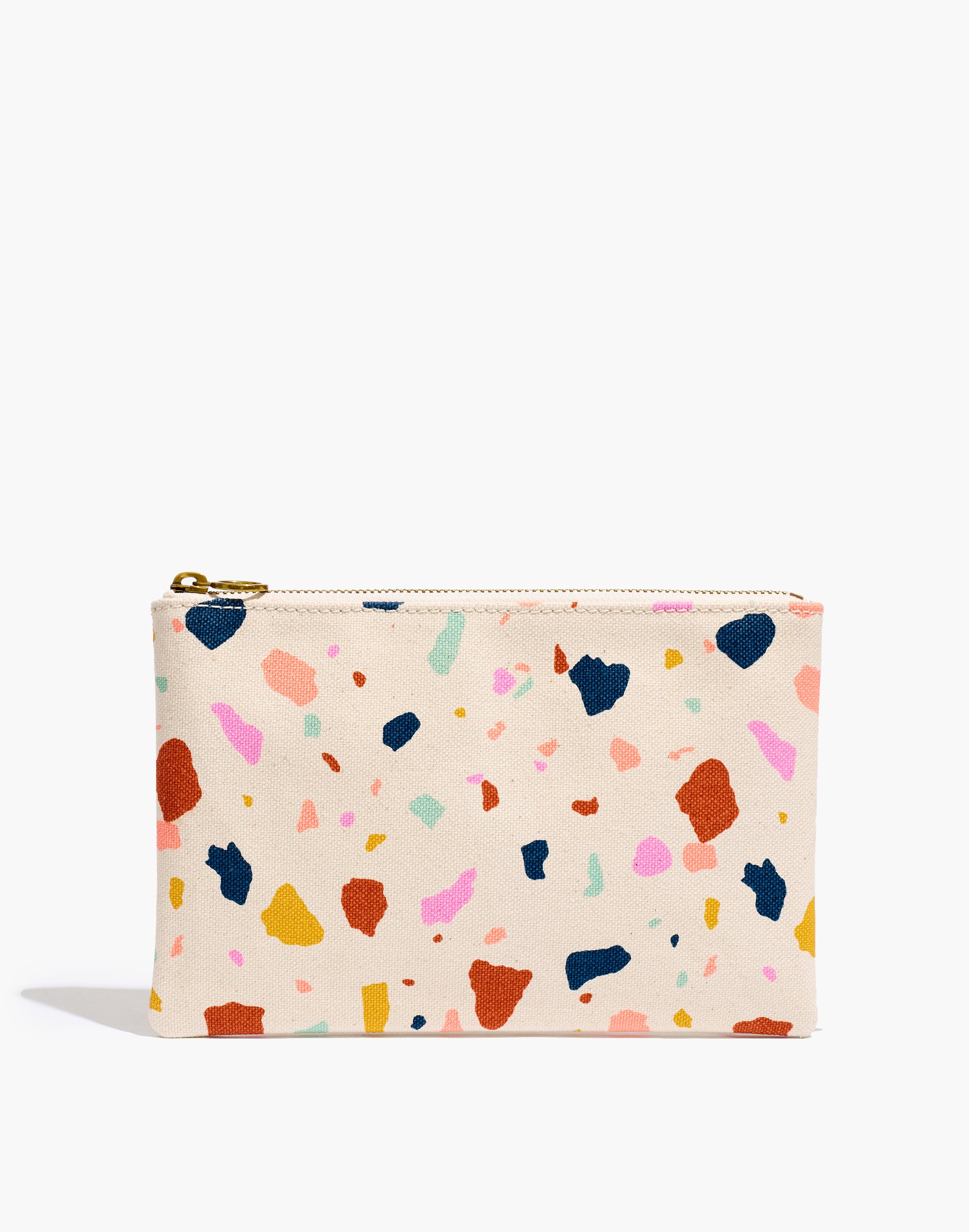 the canvas pouch clutch in terrazzo