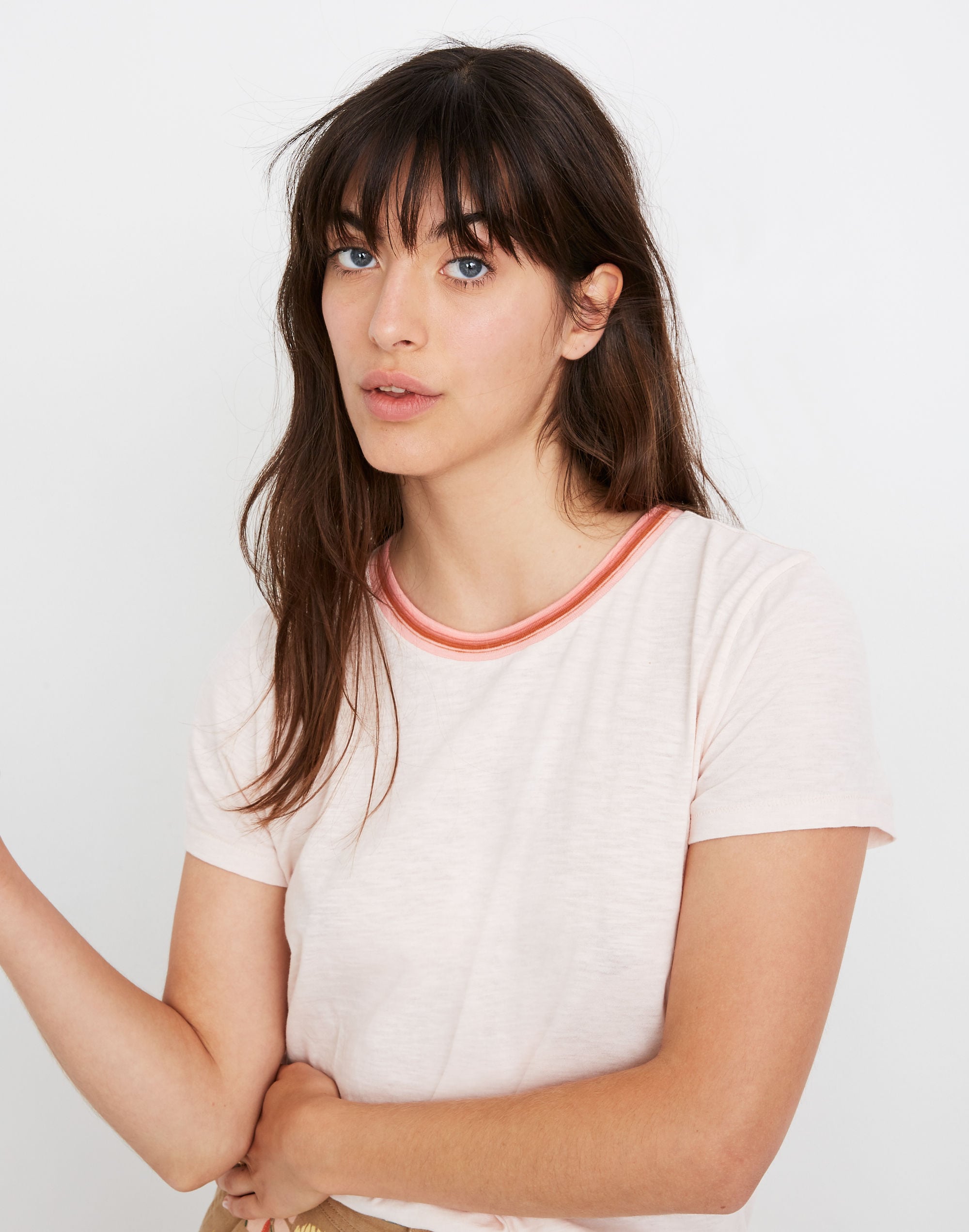 Whisper Cotton Ringer Tee in Lucid Pink