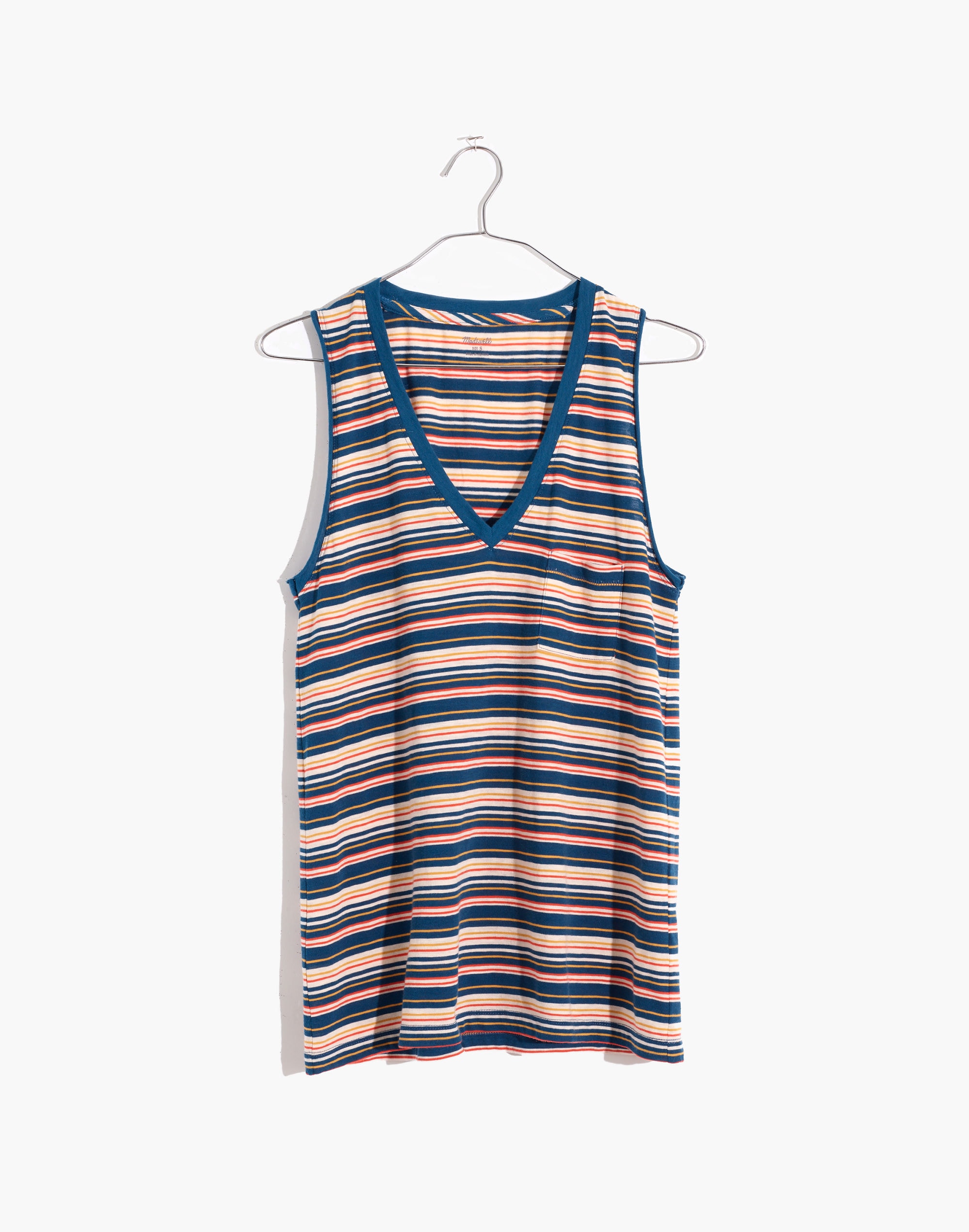 Whisper Cotton V-Neck Pocket Tank in Fieldgate Stripe