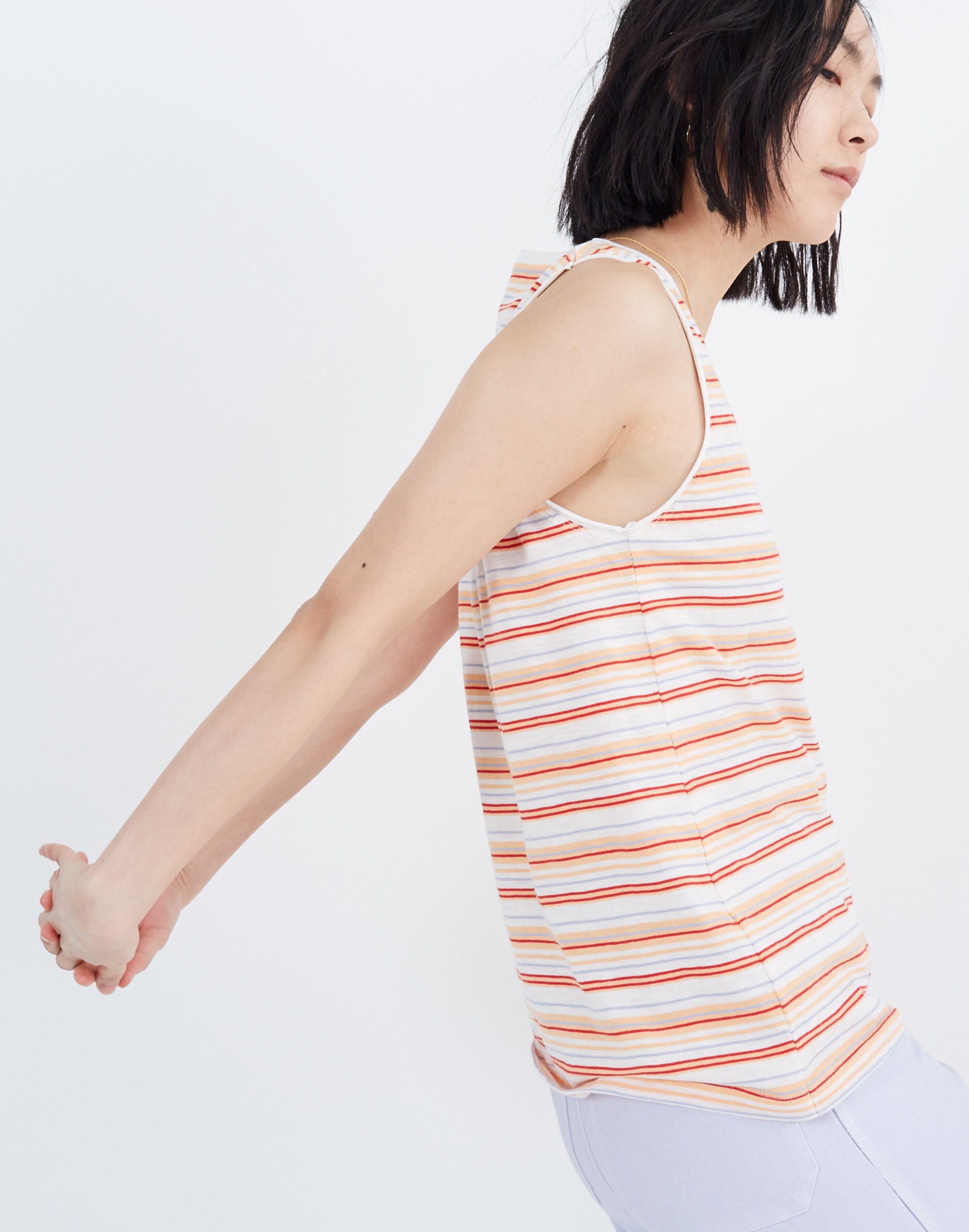 Whisper Cotton V-Neck Pocket Tank in Fieldgate Stripe