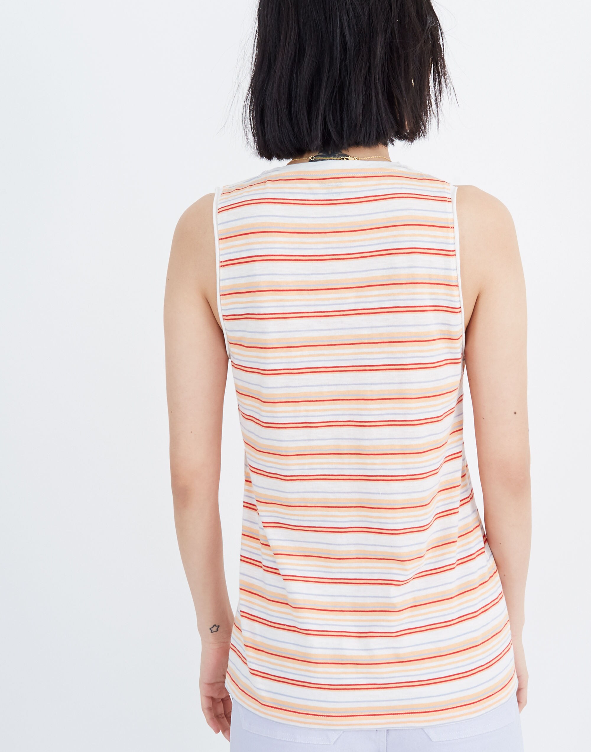 Whisper Cotton V-Neck Pocket Tank in Fieldgate Stripe