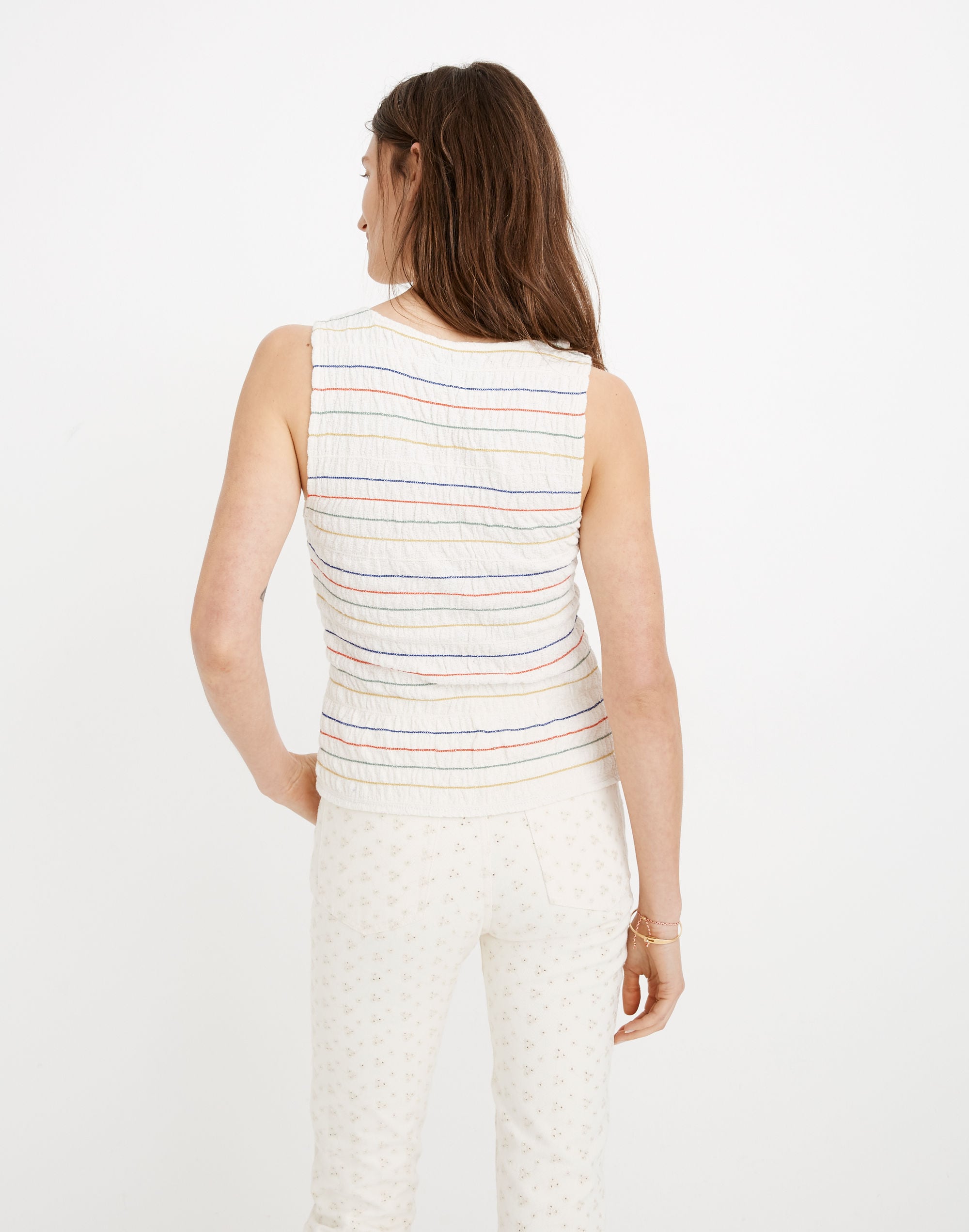 Texture &amp; Thread Rainbow-Stitch Smocked Tank Top