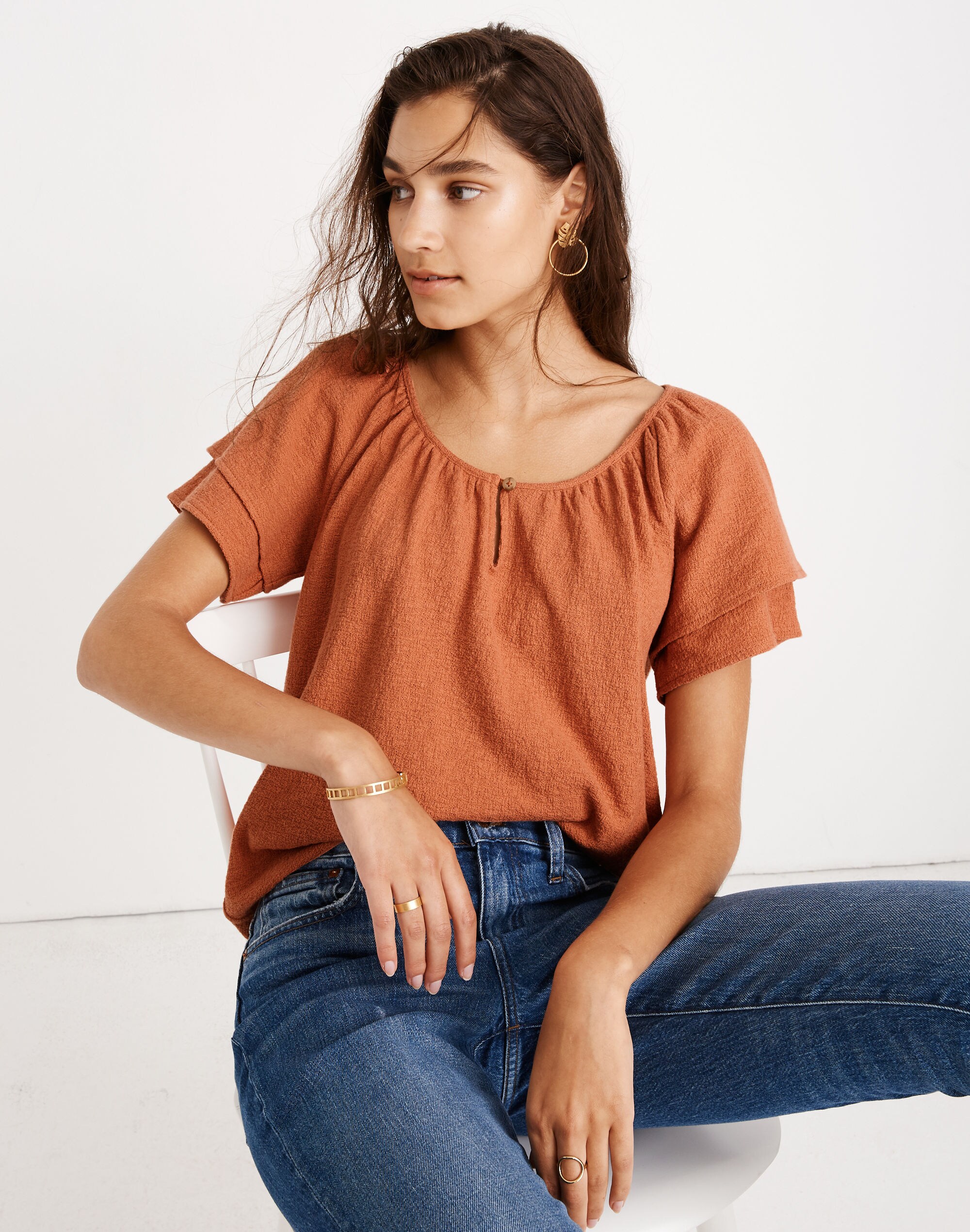 Texture &amp; Thread Tiered-Sleeve Top
