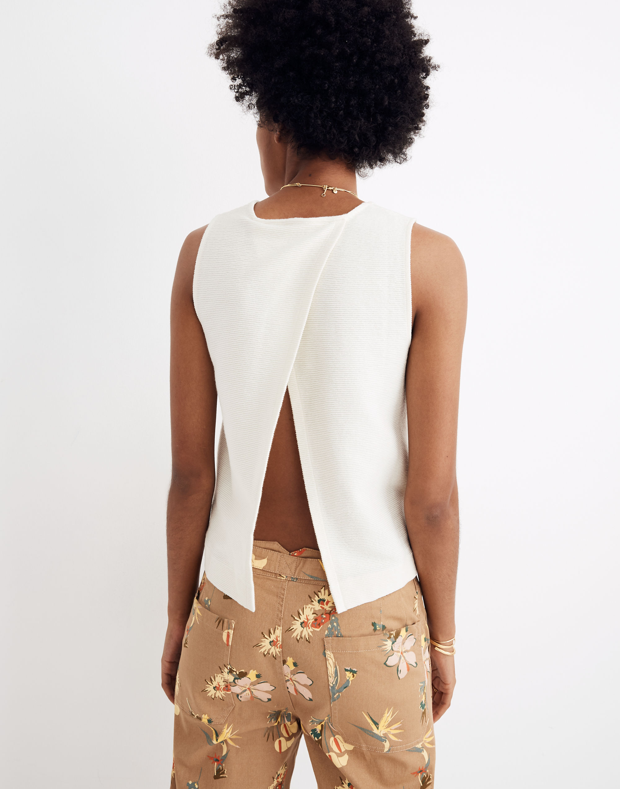 Texture &amp; Thread Split-Back Shell Top