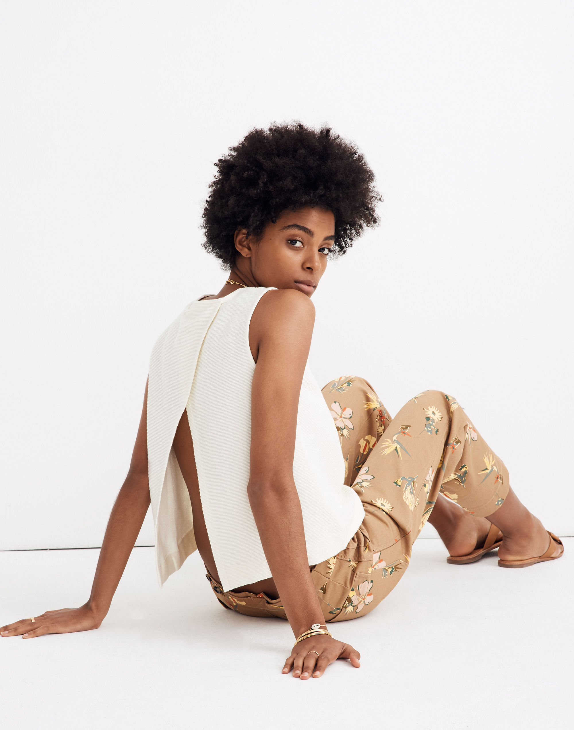 Texture &amp; Thread Split-Back Shell Top