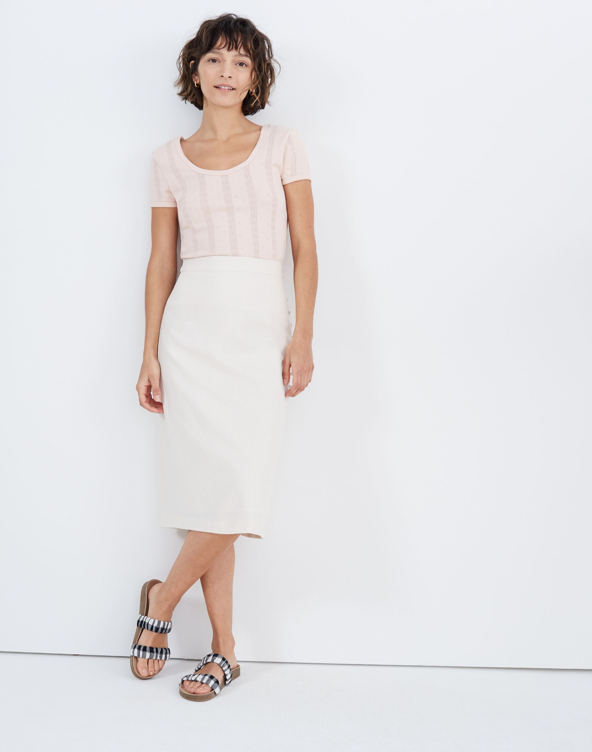 Button Slit Midi Skirt