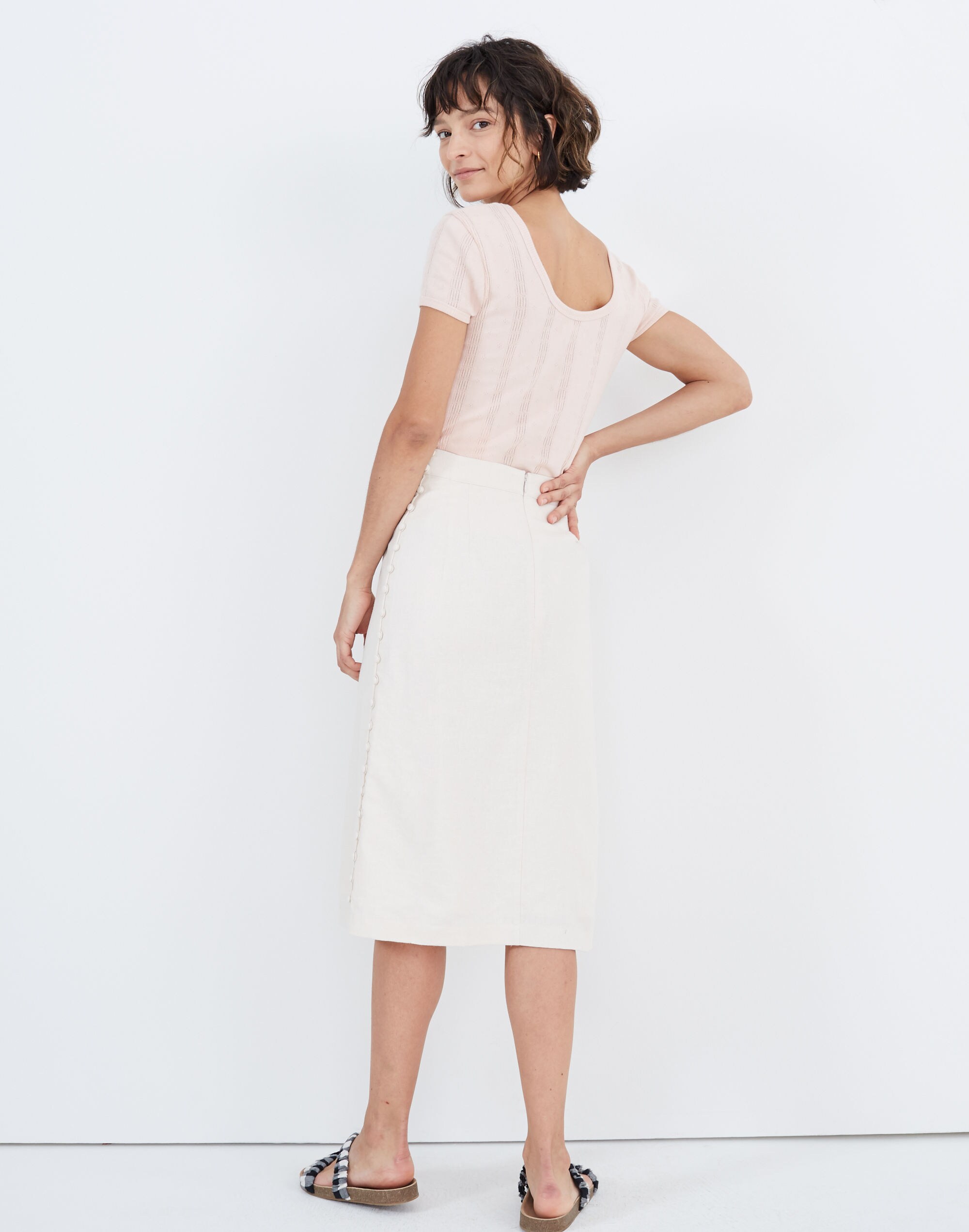 Button Slit Midi Skirt