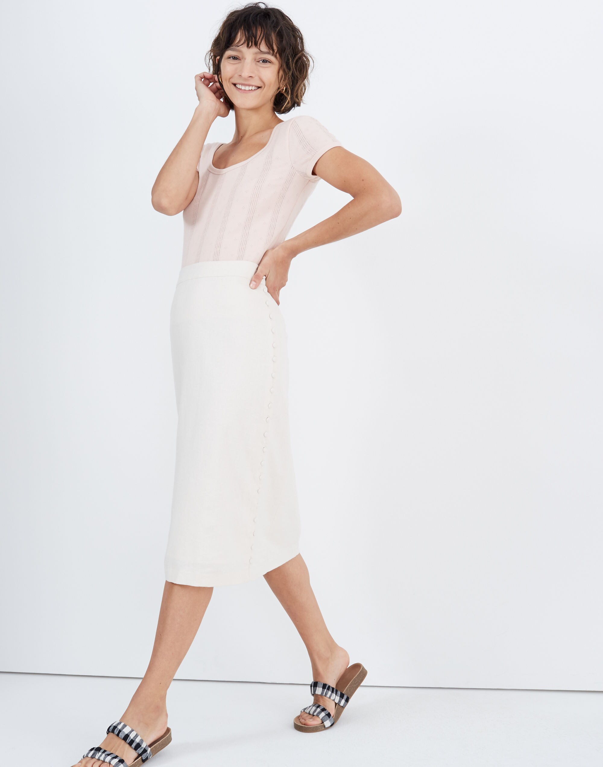 Button Slit Midi Skirt