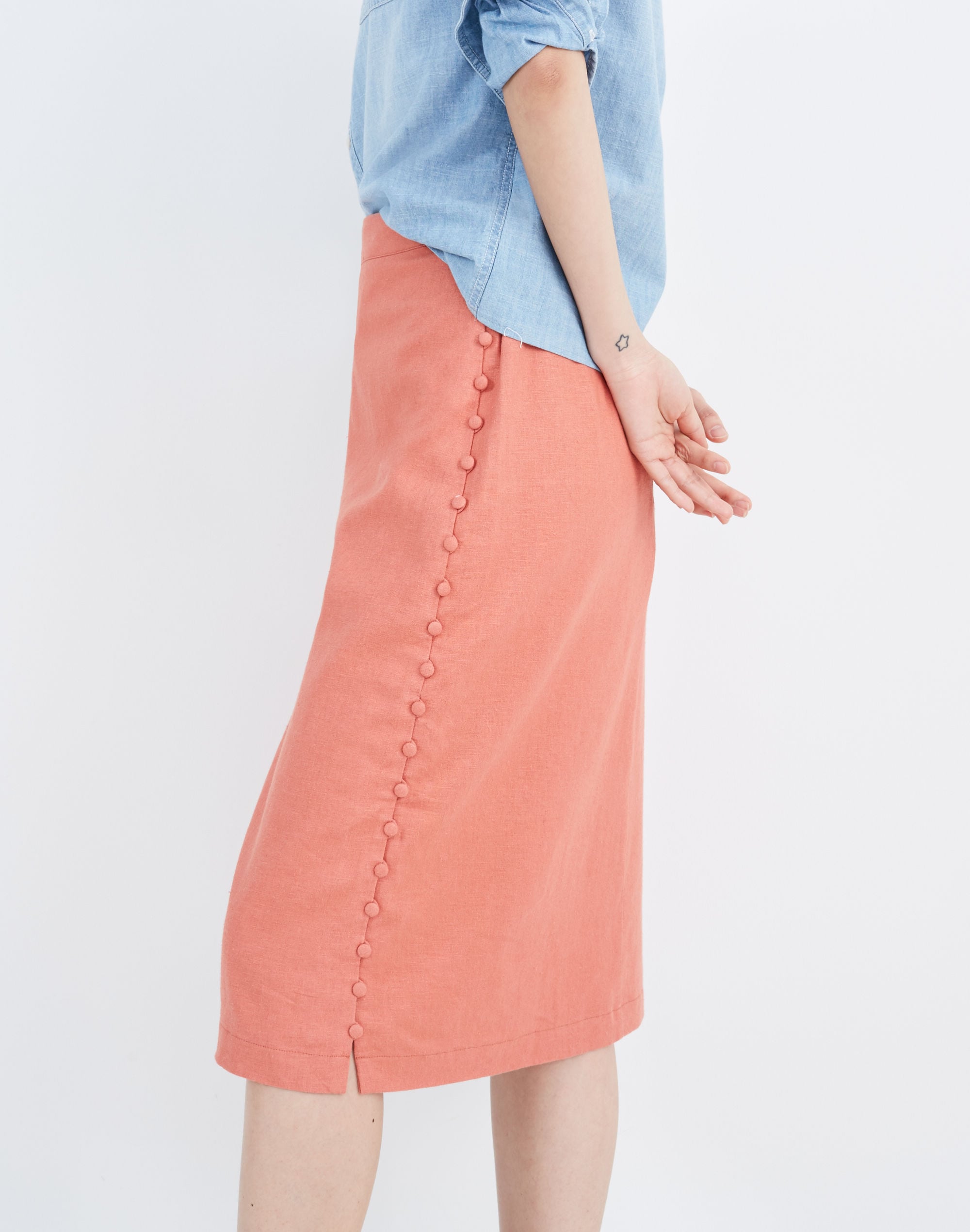 Button Slit Midi Skirt