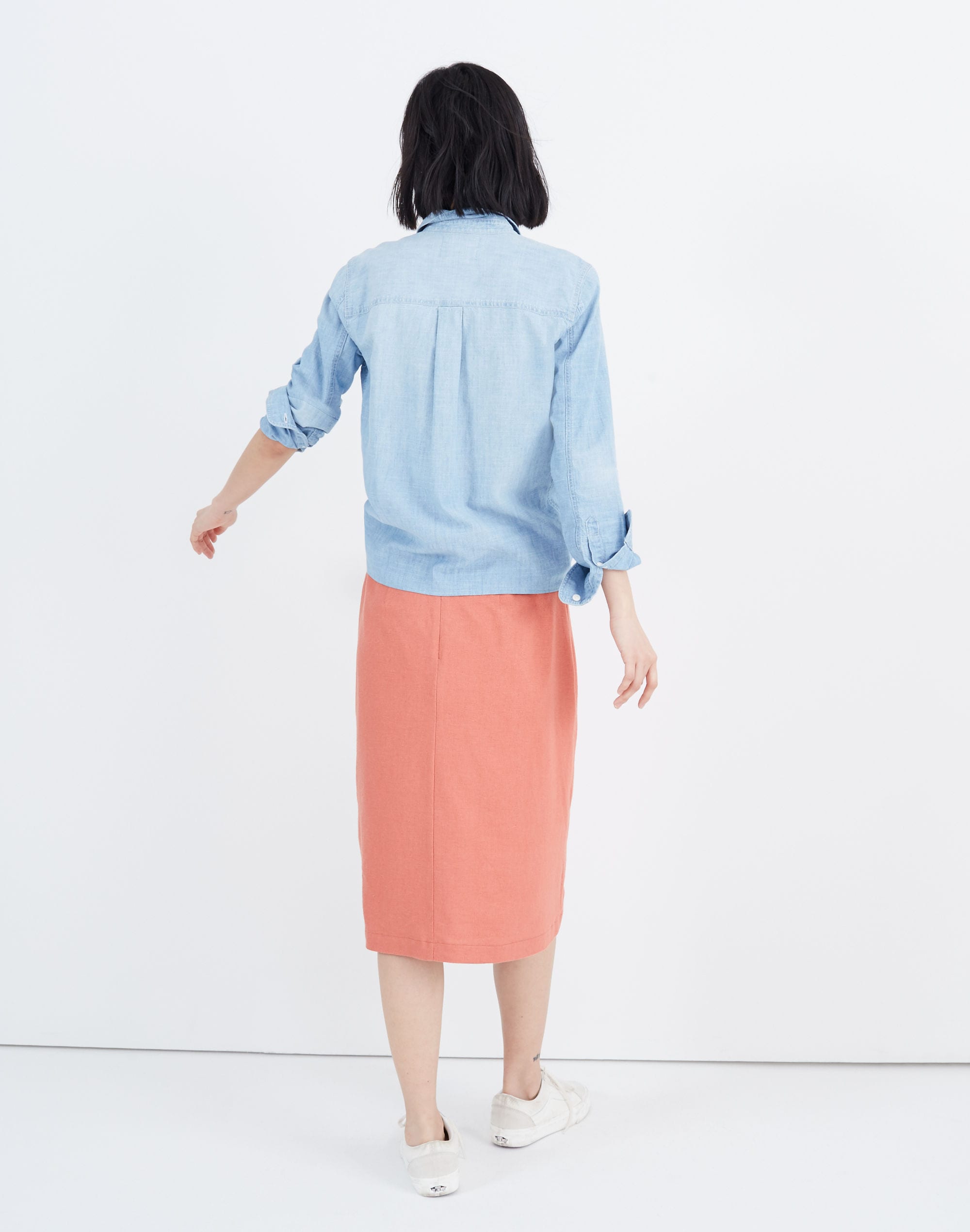 Button Slit Midi Skirt