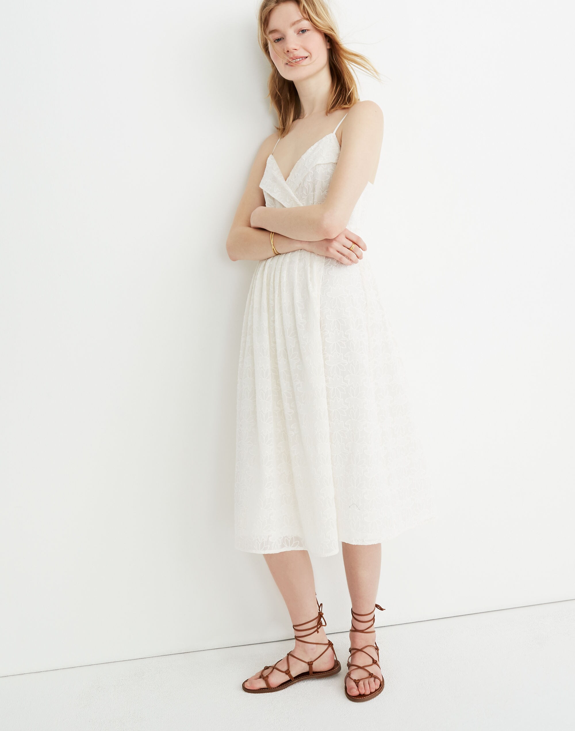 Embroidered Pleated Wrap Dress