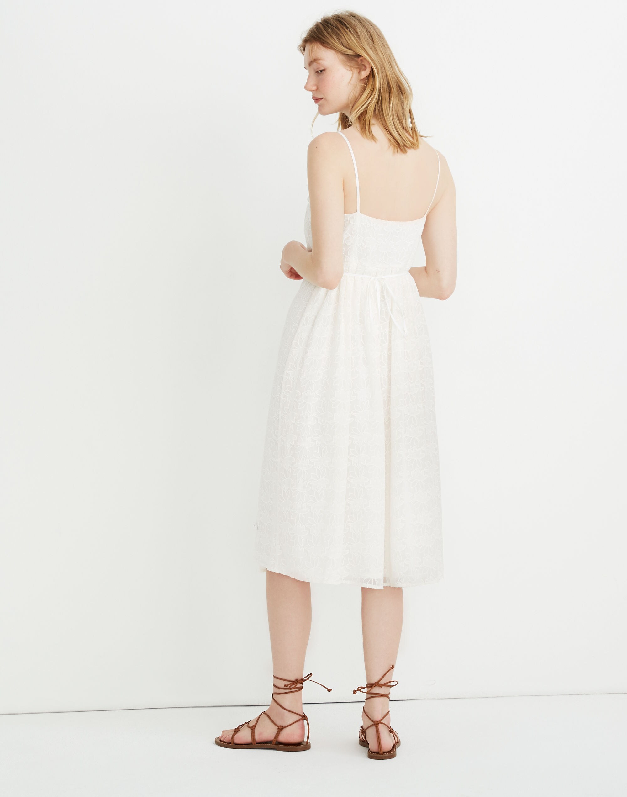 Embroidered Pleated Wrap Dress