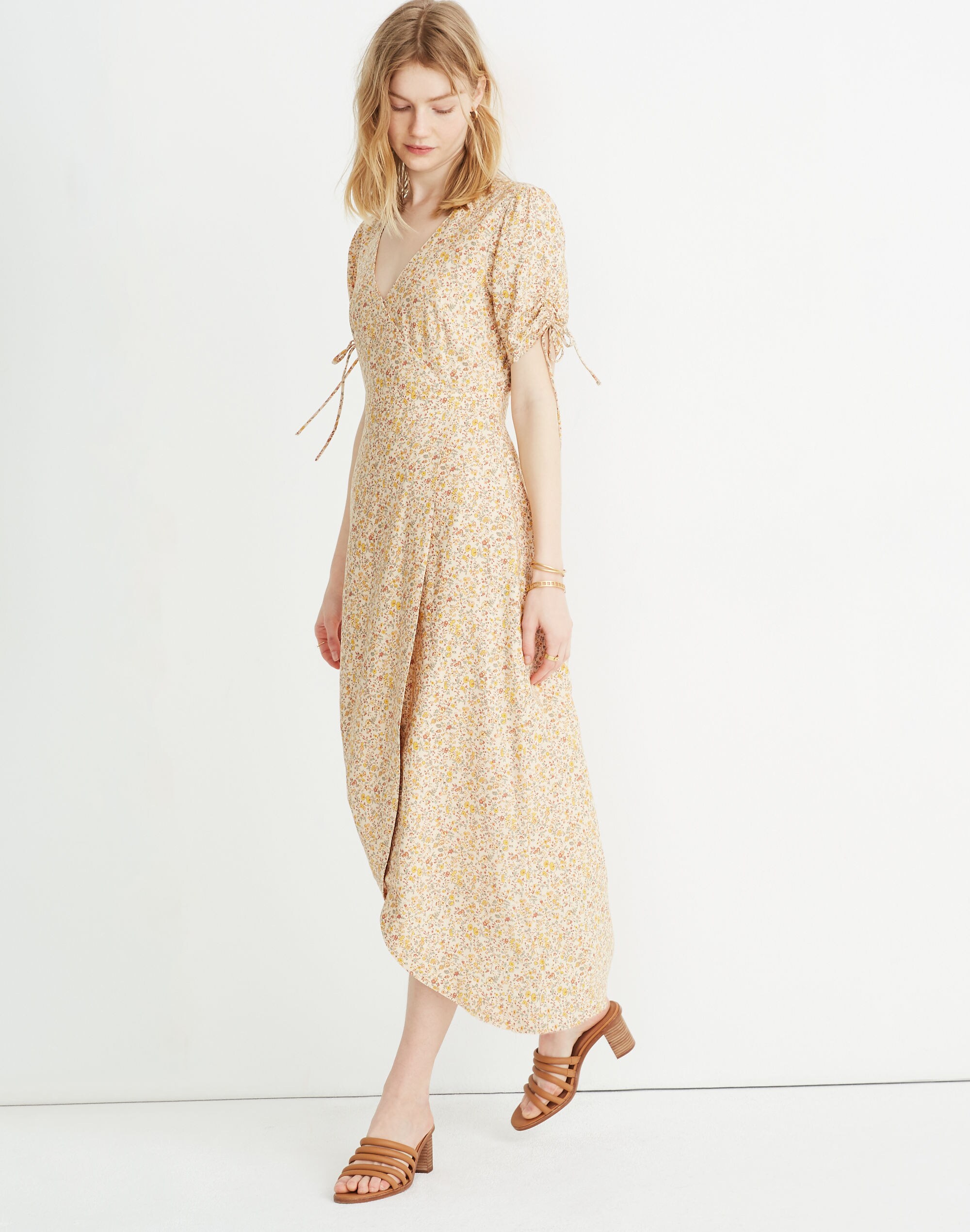 Peekaboo-Sleeve Maxi Dress in Blossoming Vines