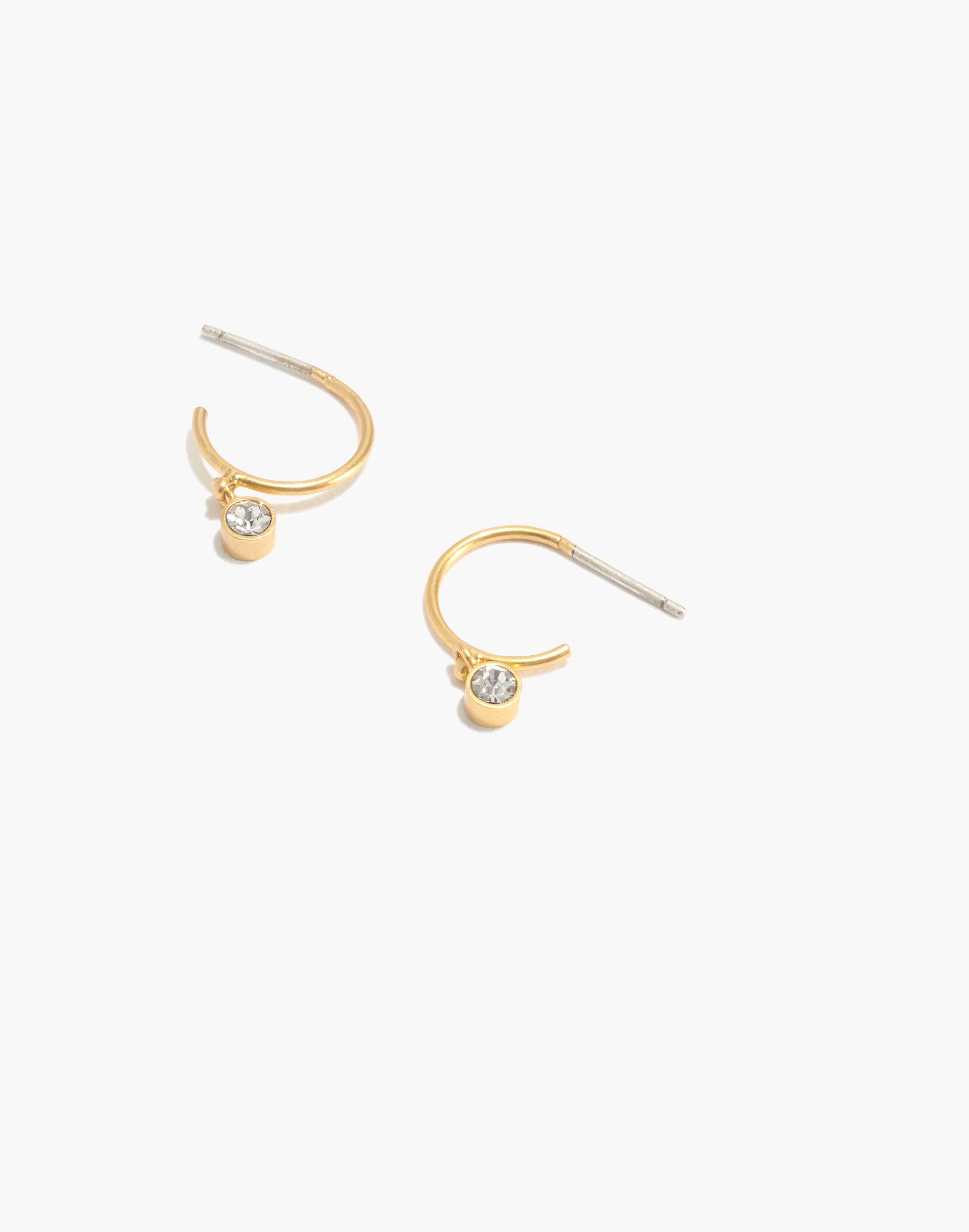 Bezel Glass Charm Mini Hoop Earrings