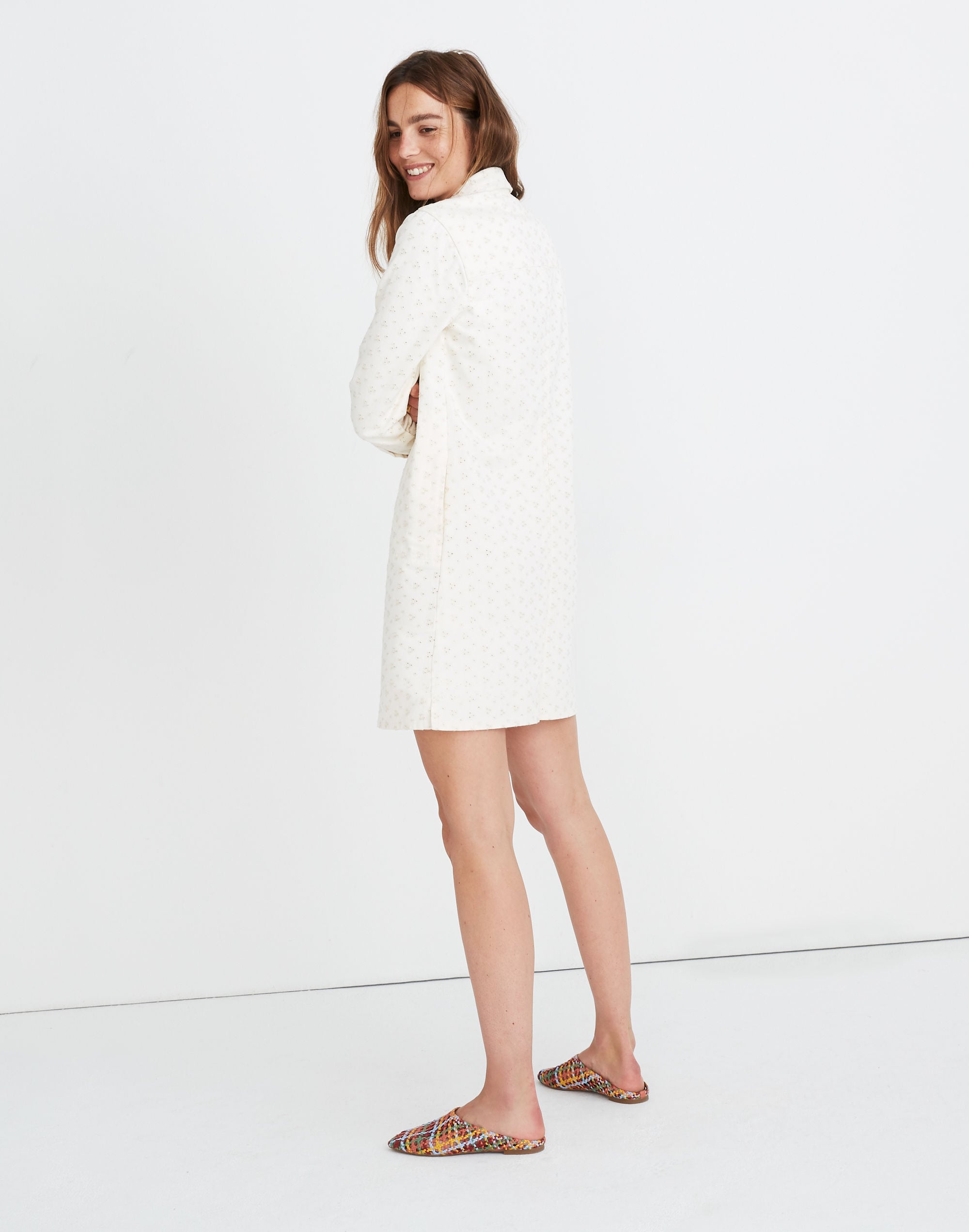 Embroidered Eyelet Denim Shirtdress