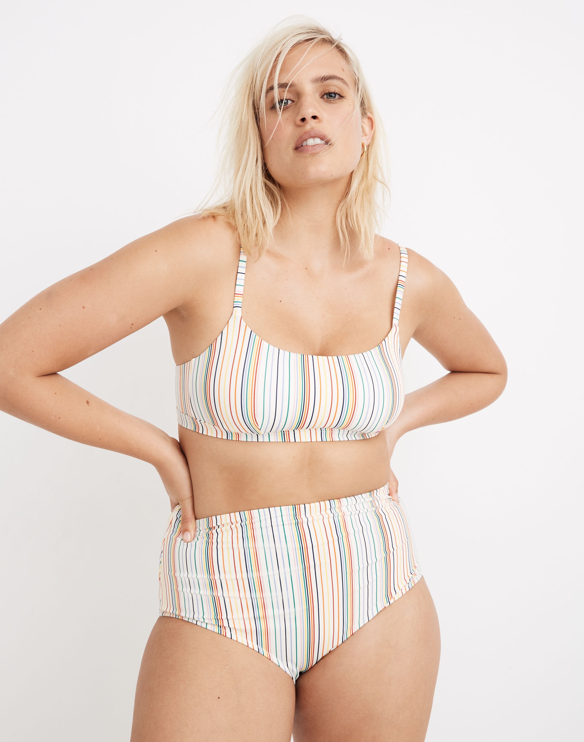 madewell second wave sport bikini top in rainbow stripe