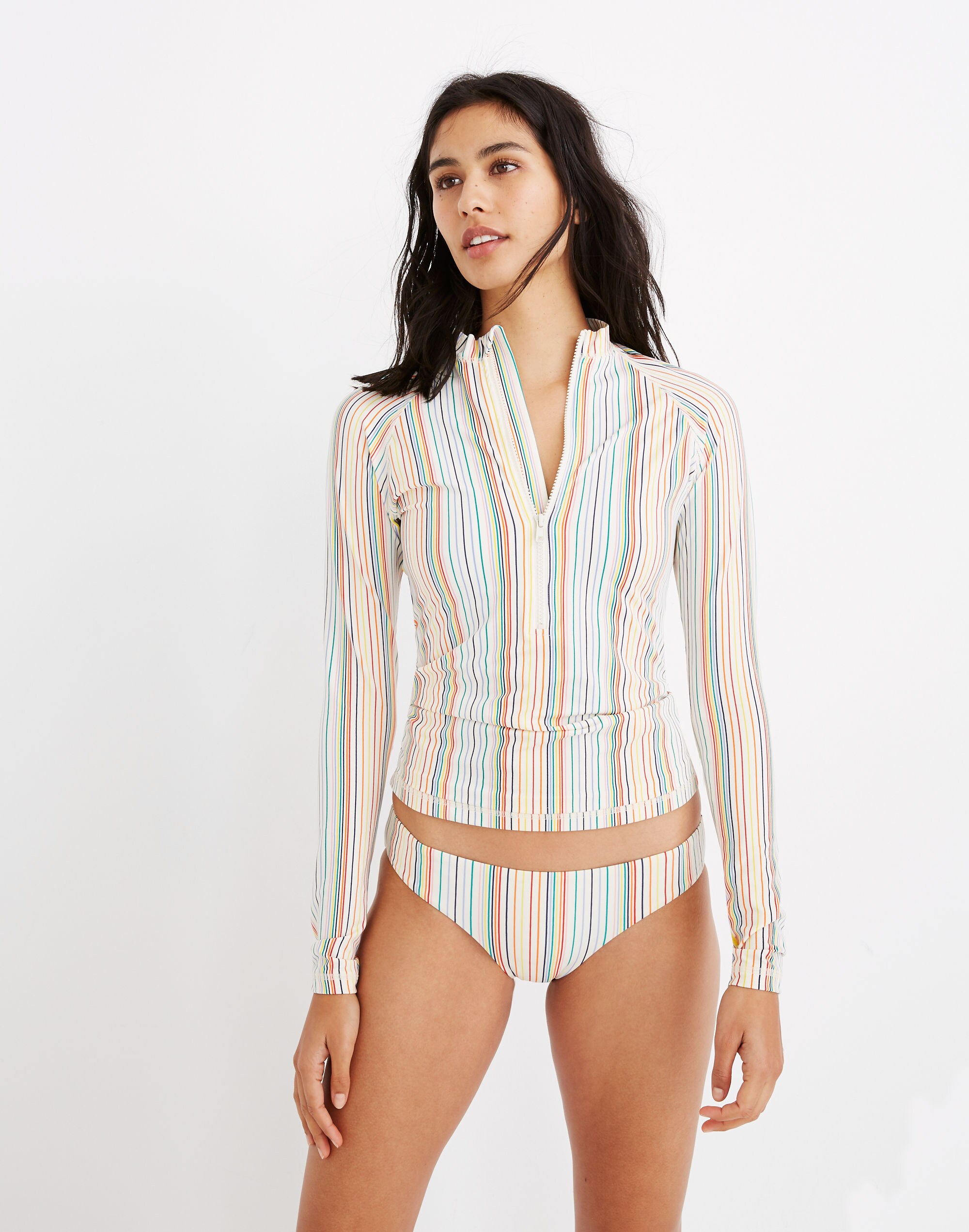 Madewell Second Wave Long-Sleeve Rash Guard in Rainbow Stripe