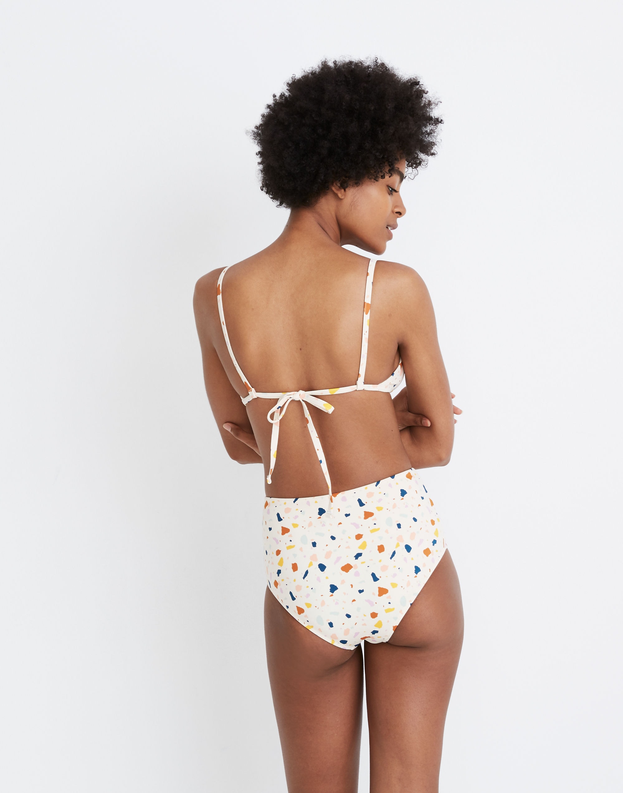 Madewell Second Wave Retro High-Waisted Bikini Bottom in Terrazzo