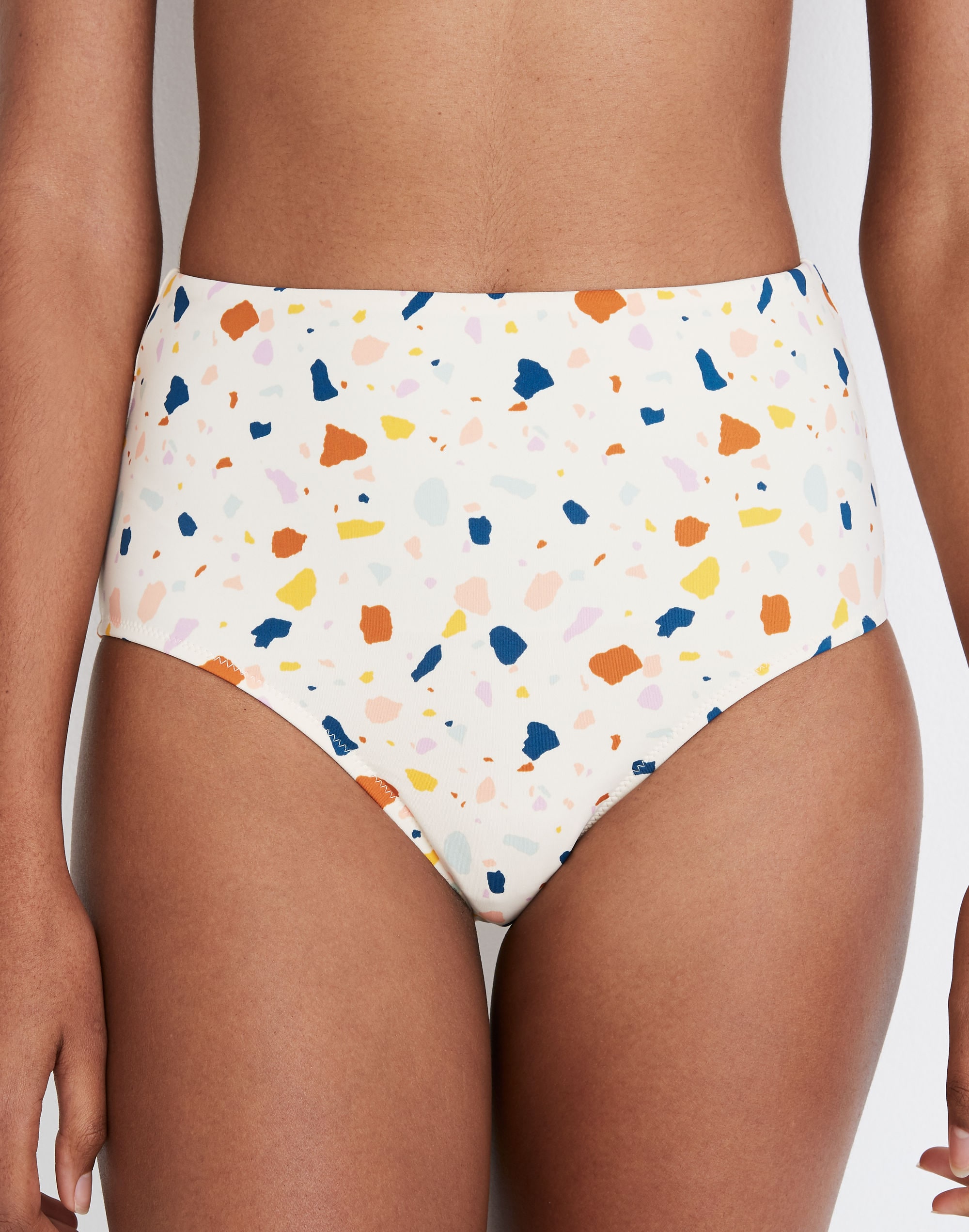 Madewell Second Wave Retro High-Waisted Bikini Bottom in Terrazzo