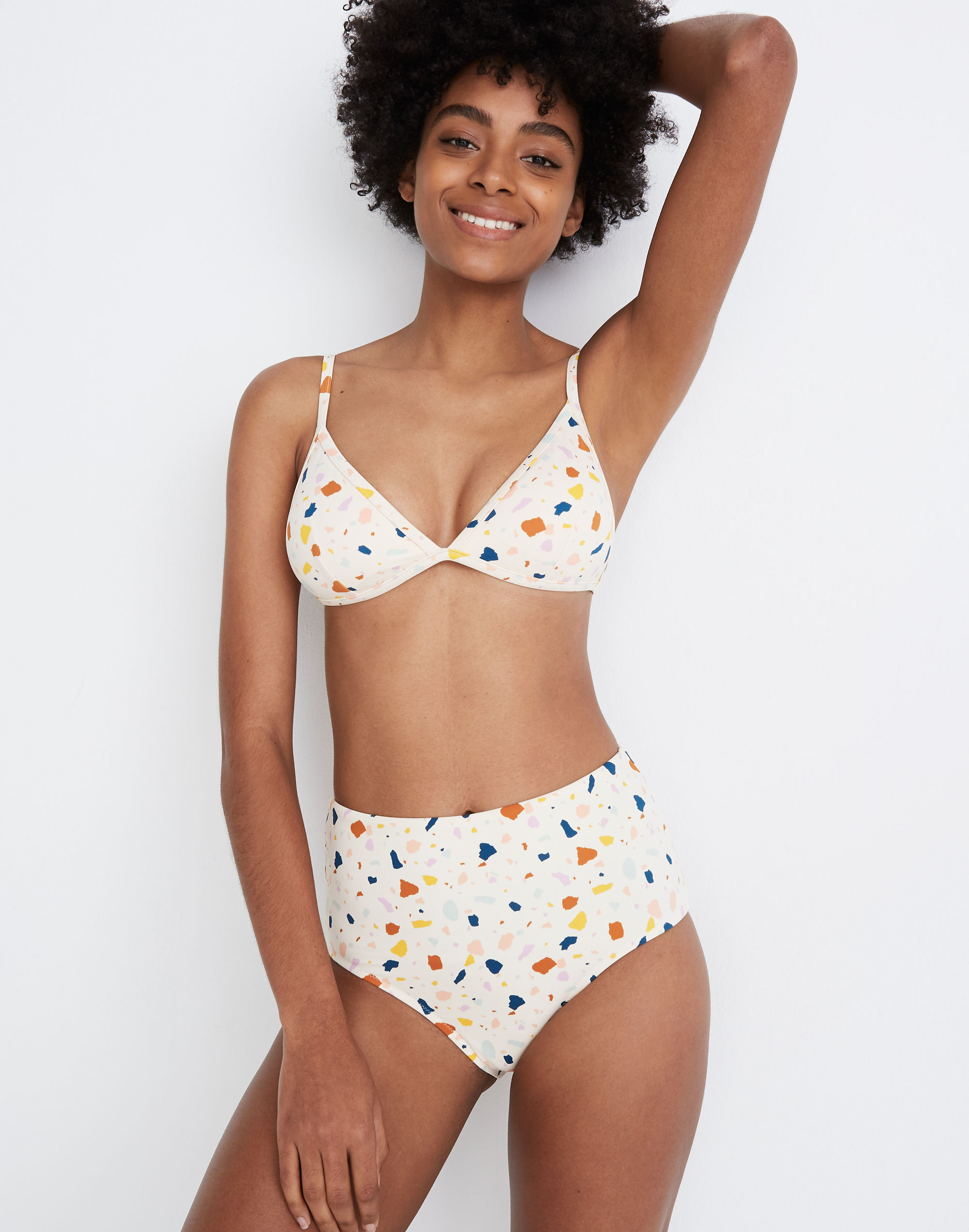Madewell Second Wave Retro High-Waisted Bikini Bottom in Terrazzo