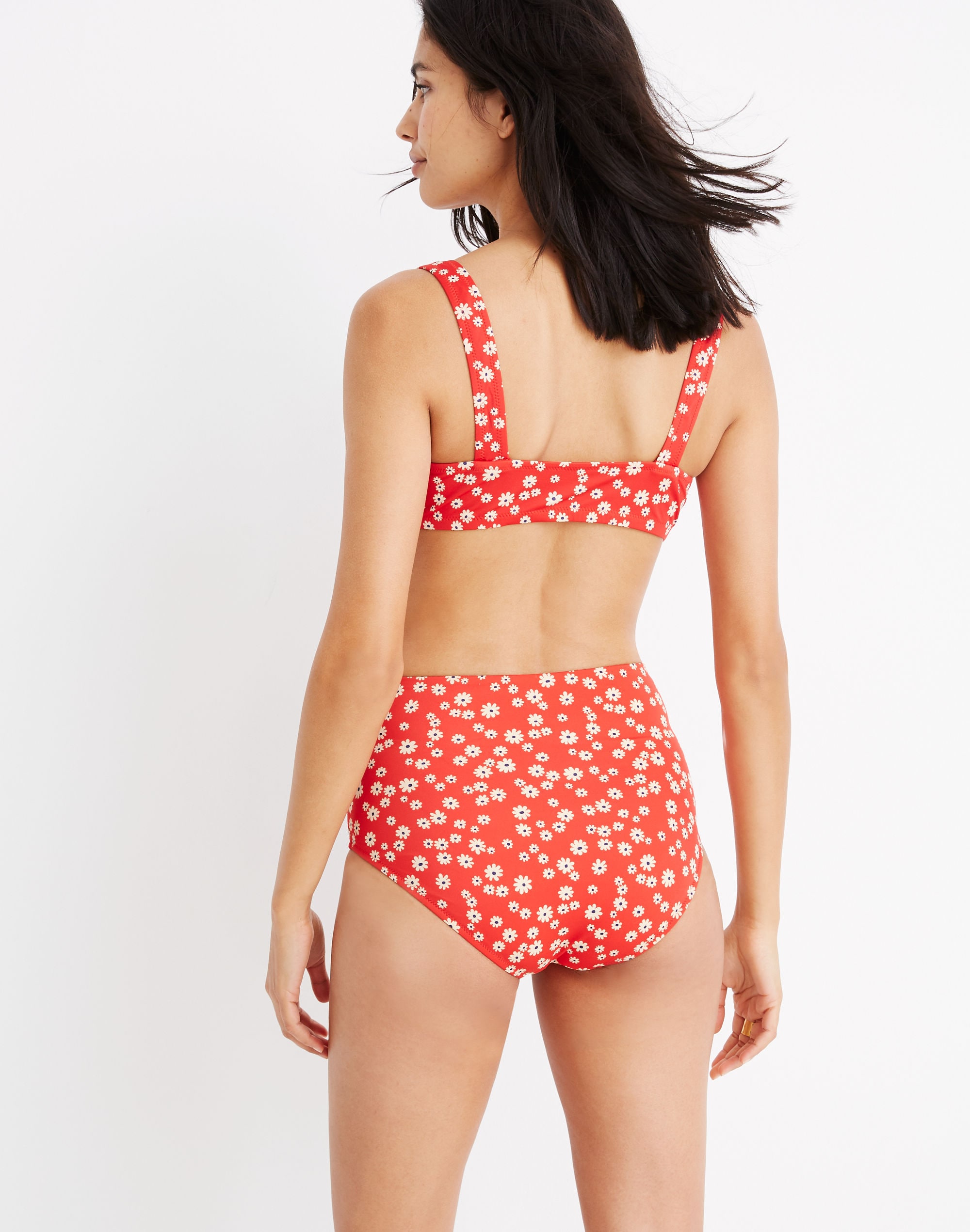 Madewell Second Wave Retro High-Waisted Bikini Bottom in Daisy Field
