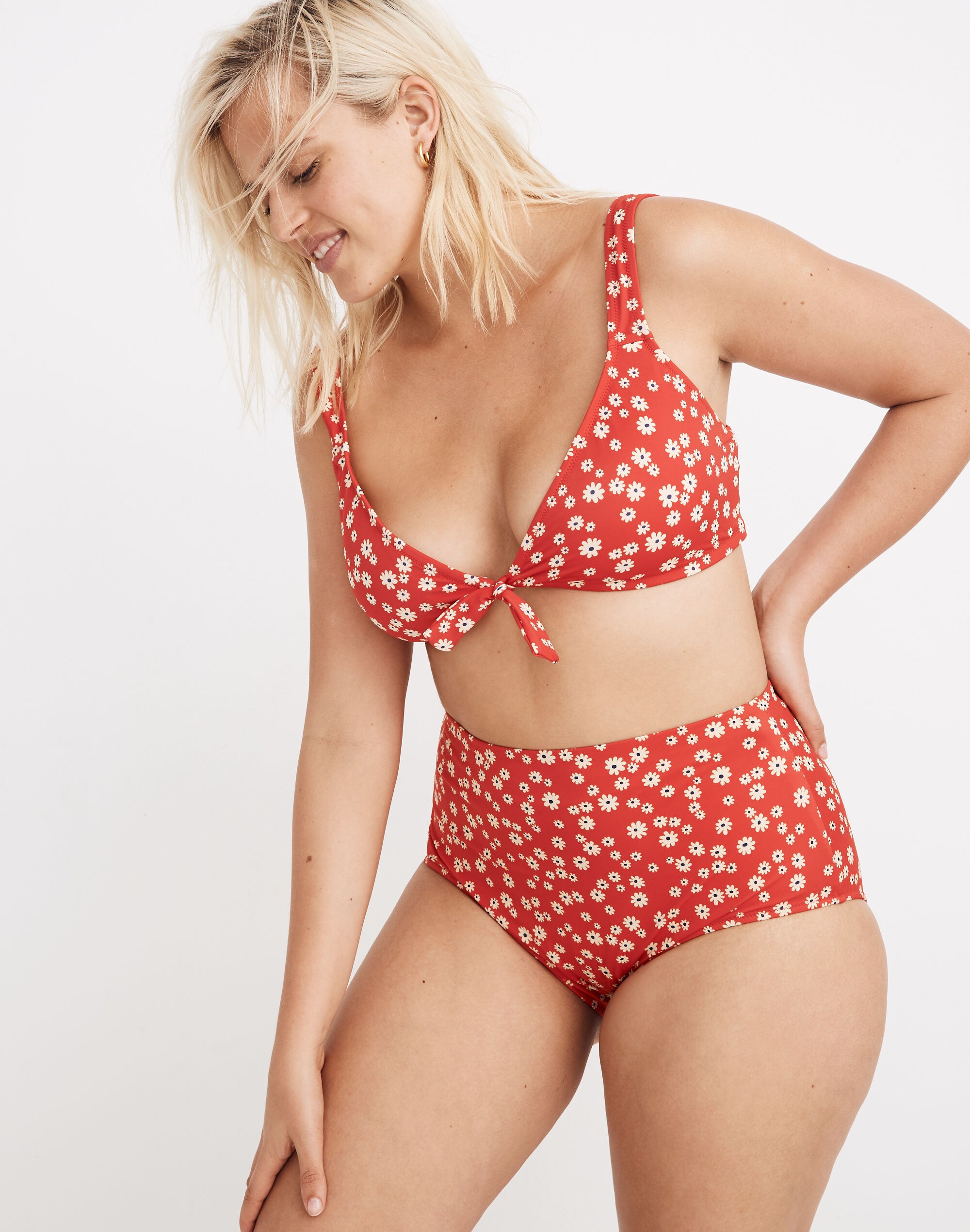 Madewell Second Wave Retro High-Waisted Bikini Bottom in Daisy Field