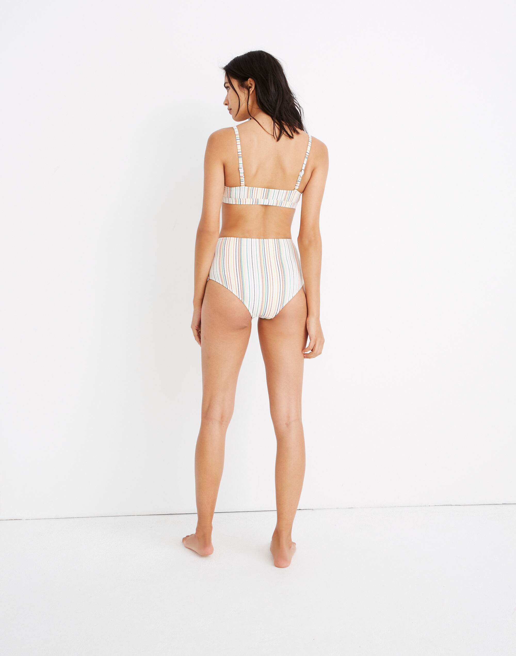 Madewell Second Wave Retro High-Waisted Bikini Bottom in Rainbow Stripe