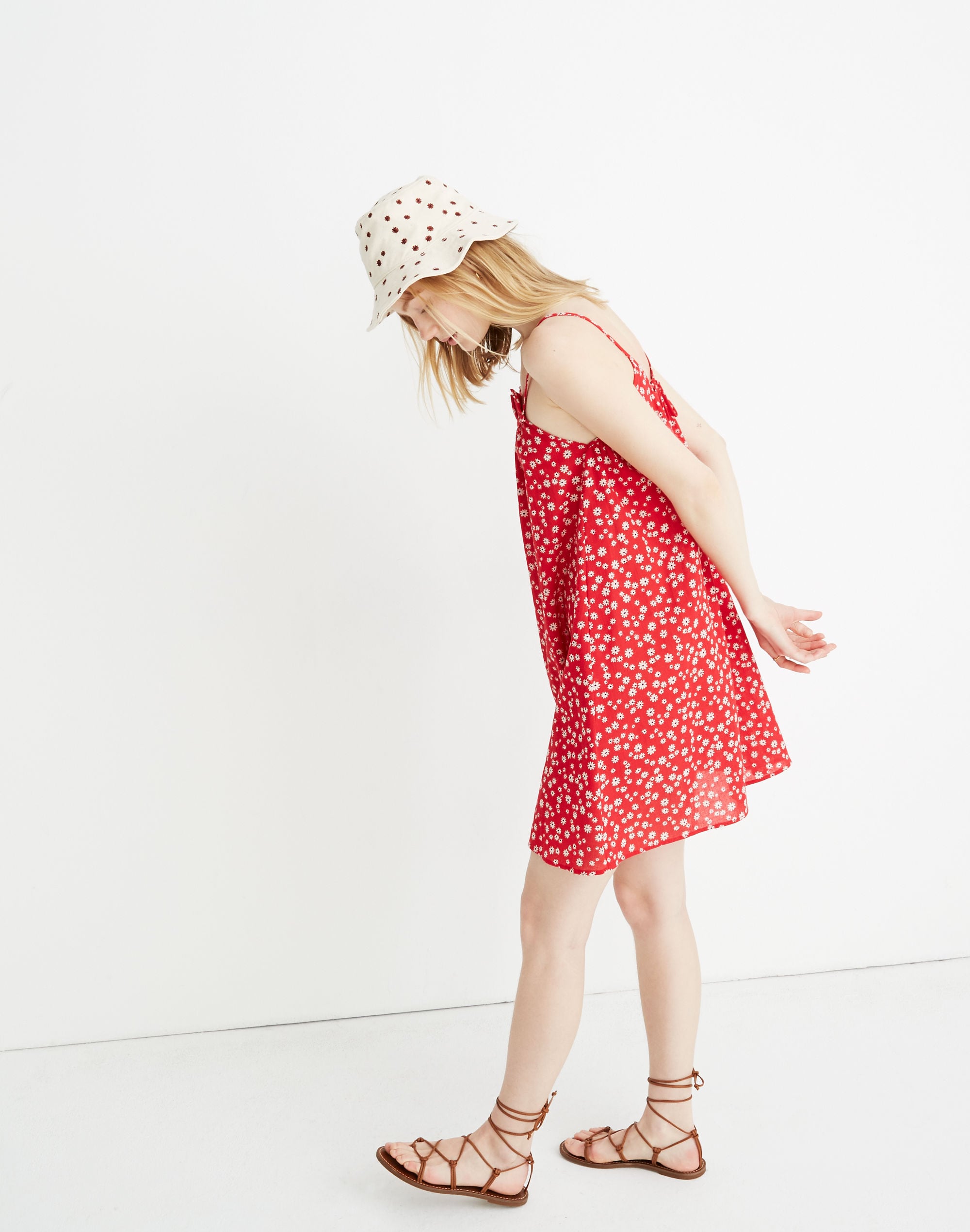 Ruffle-Neck Cover-Up Mini Dress in Daisy Field