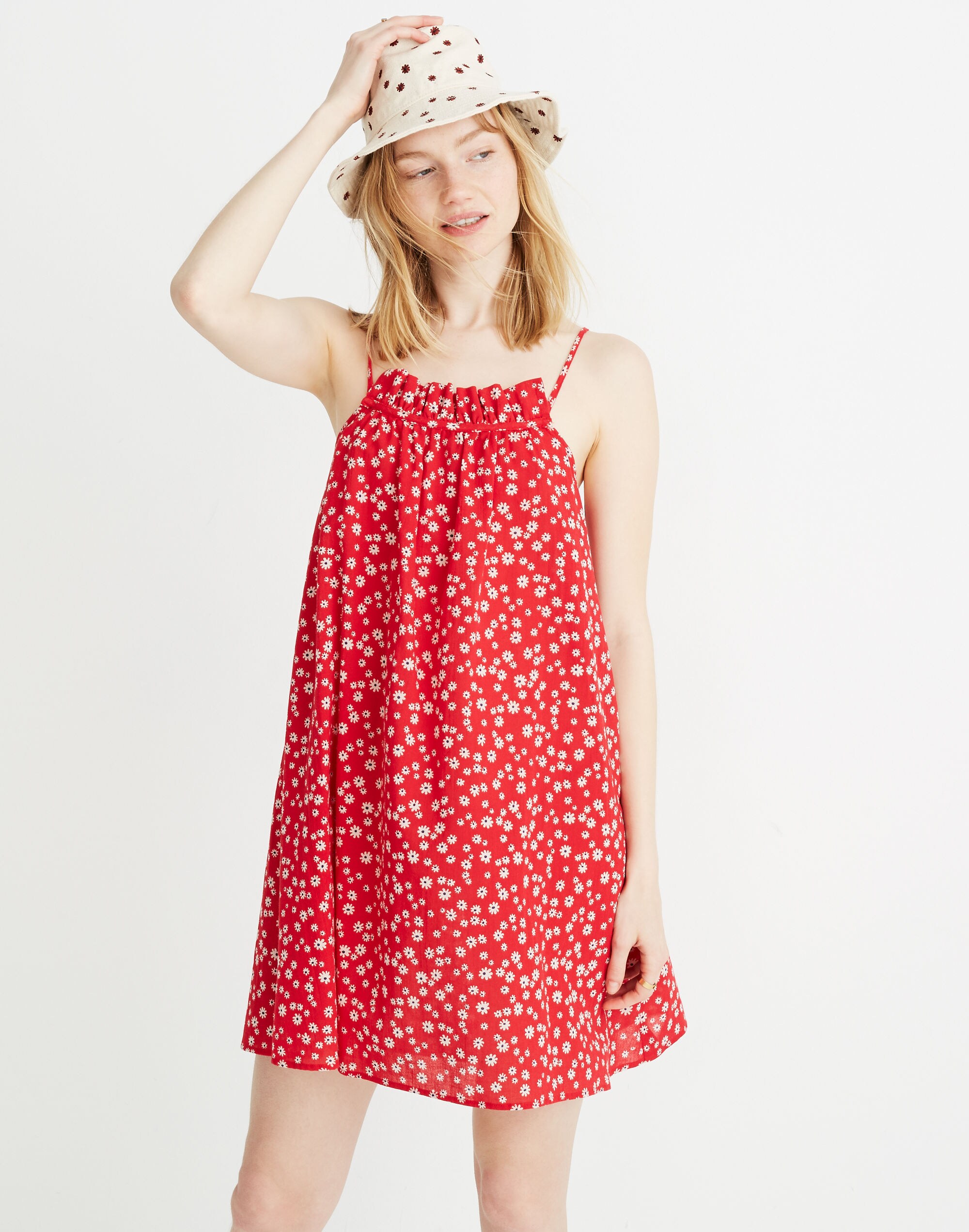 Ruffle-Neck Cover-Up Mini Dress in Daisy Field