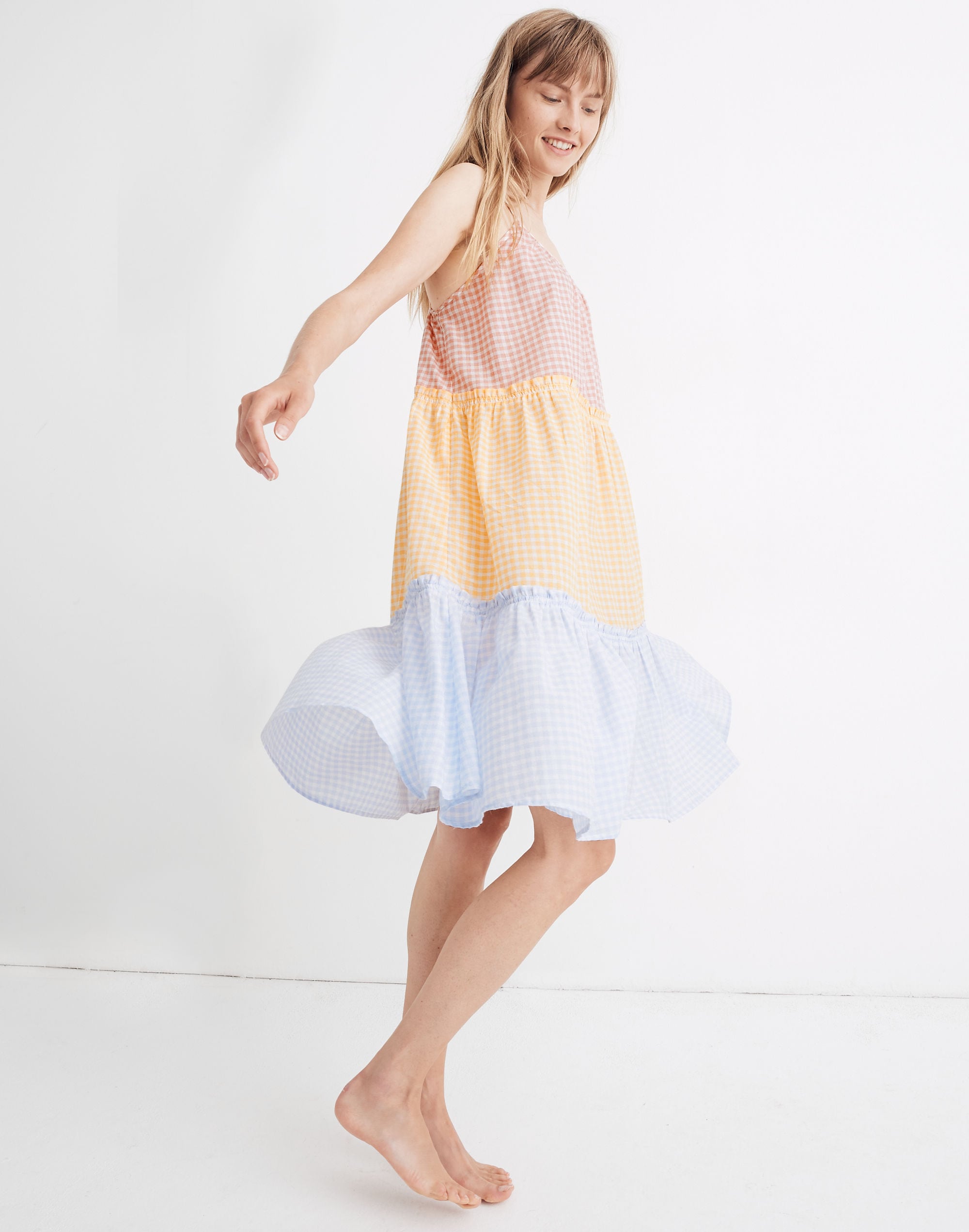 Tiered Cover-Up Dress in Colorblock Gingham