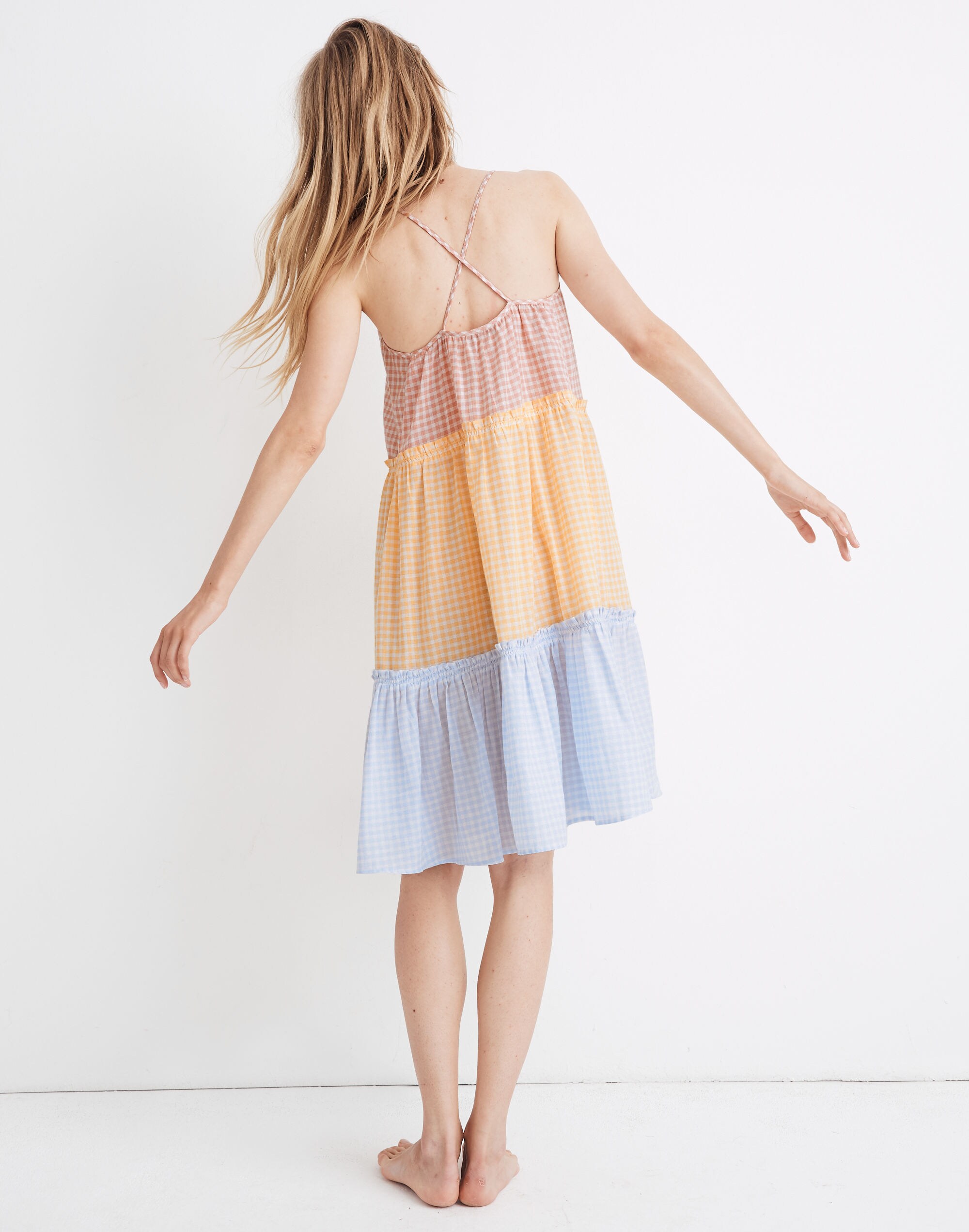 Tiered Cover-Up Dress in Colorblock Gingham