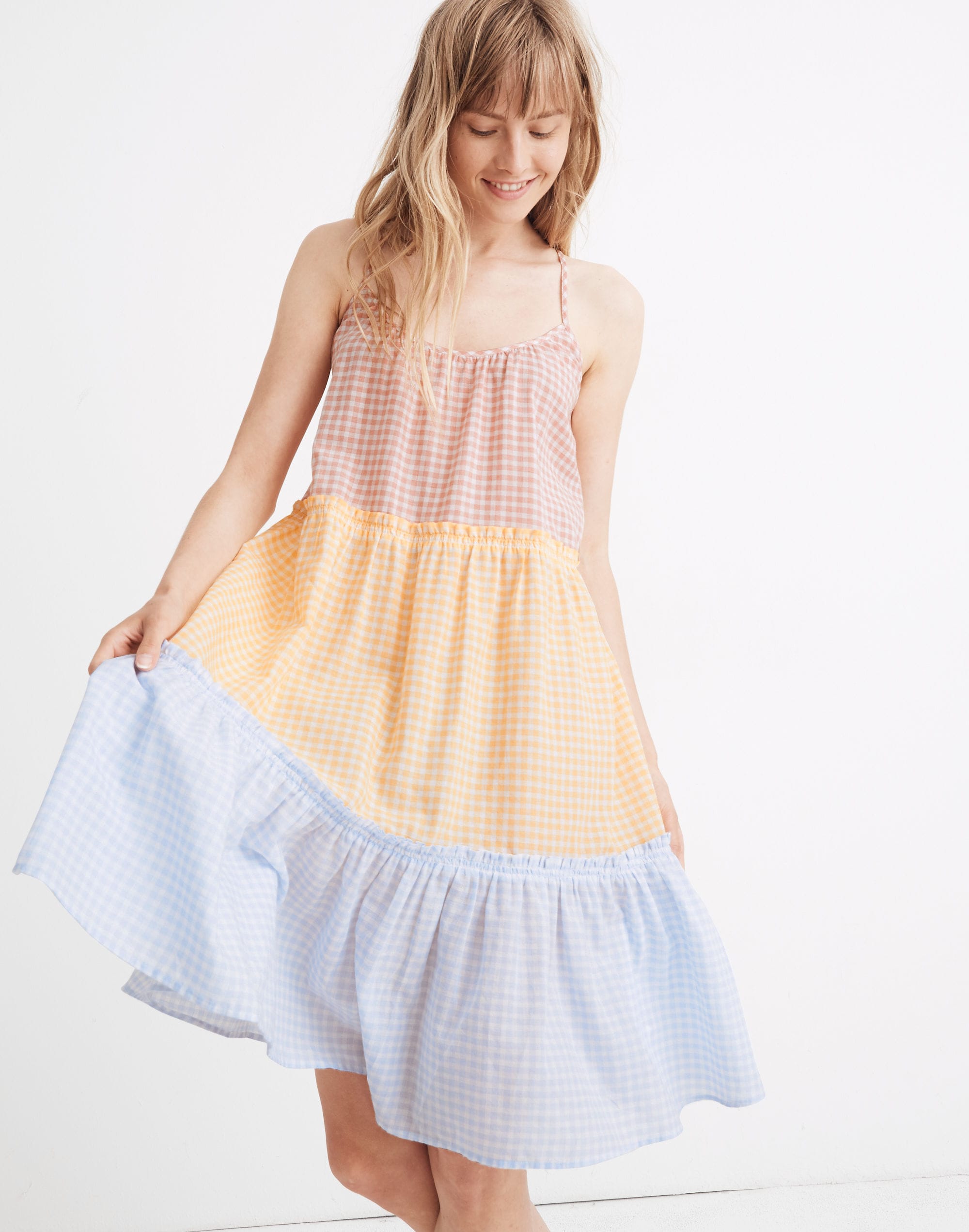 Tiered Cover-Up Dress in Colorblock Gingham