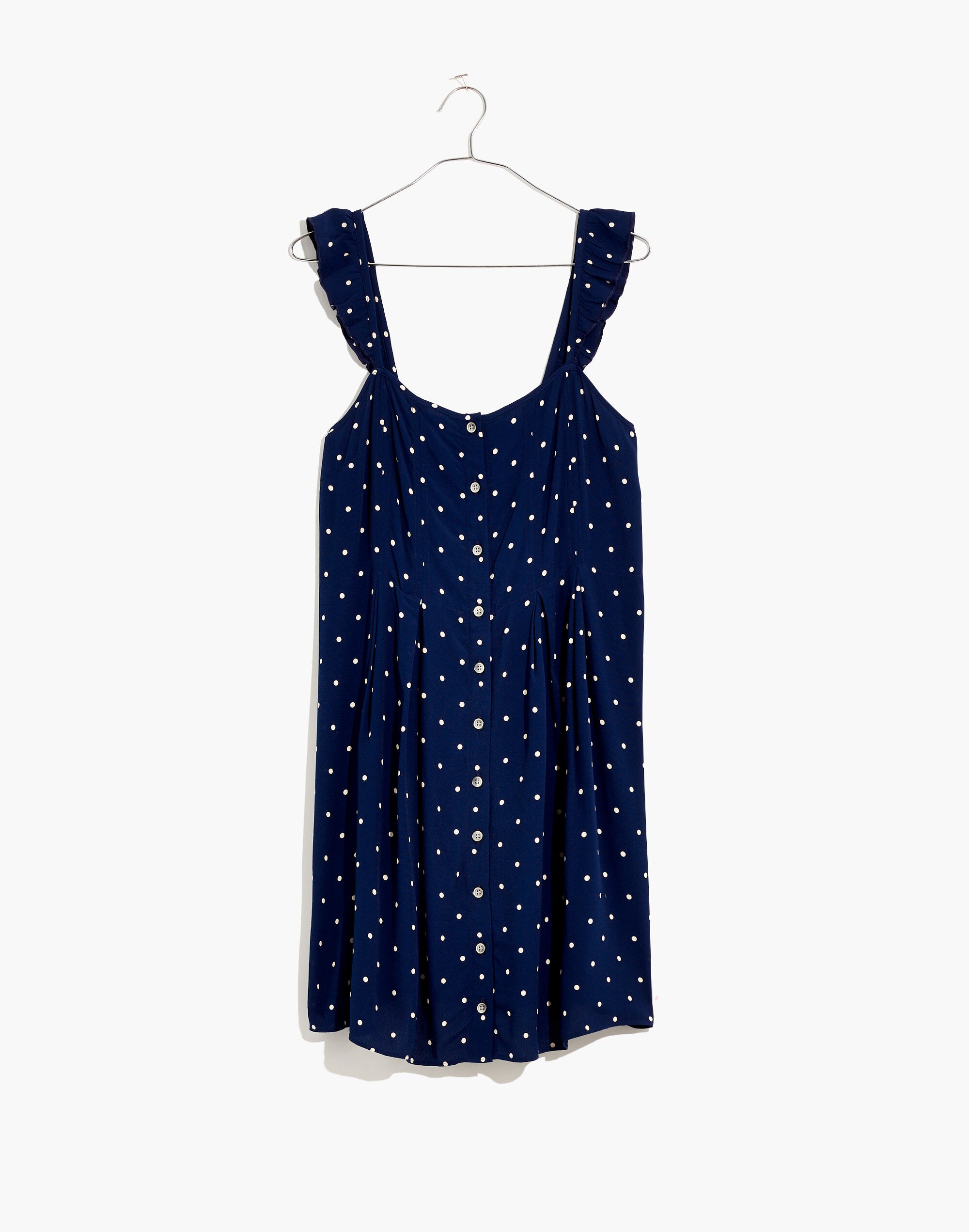 Ruffle-Strap Button-Front Dress in Polka Dot