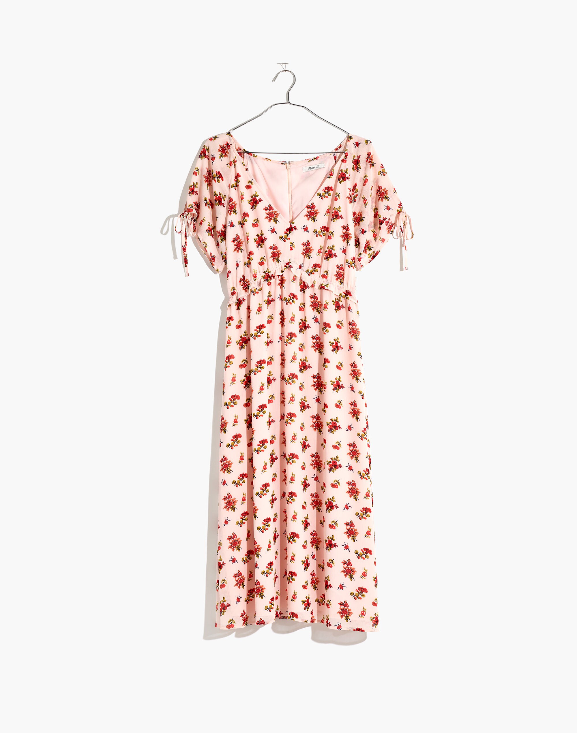 Tie-Sleeve Ruffle-Waist Midi Dress in Countryside Blooms