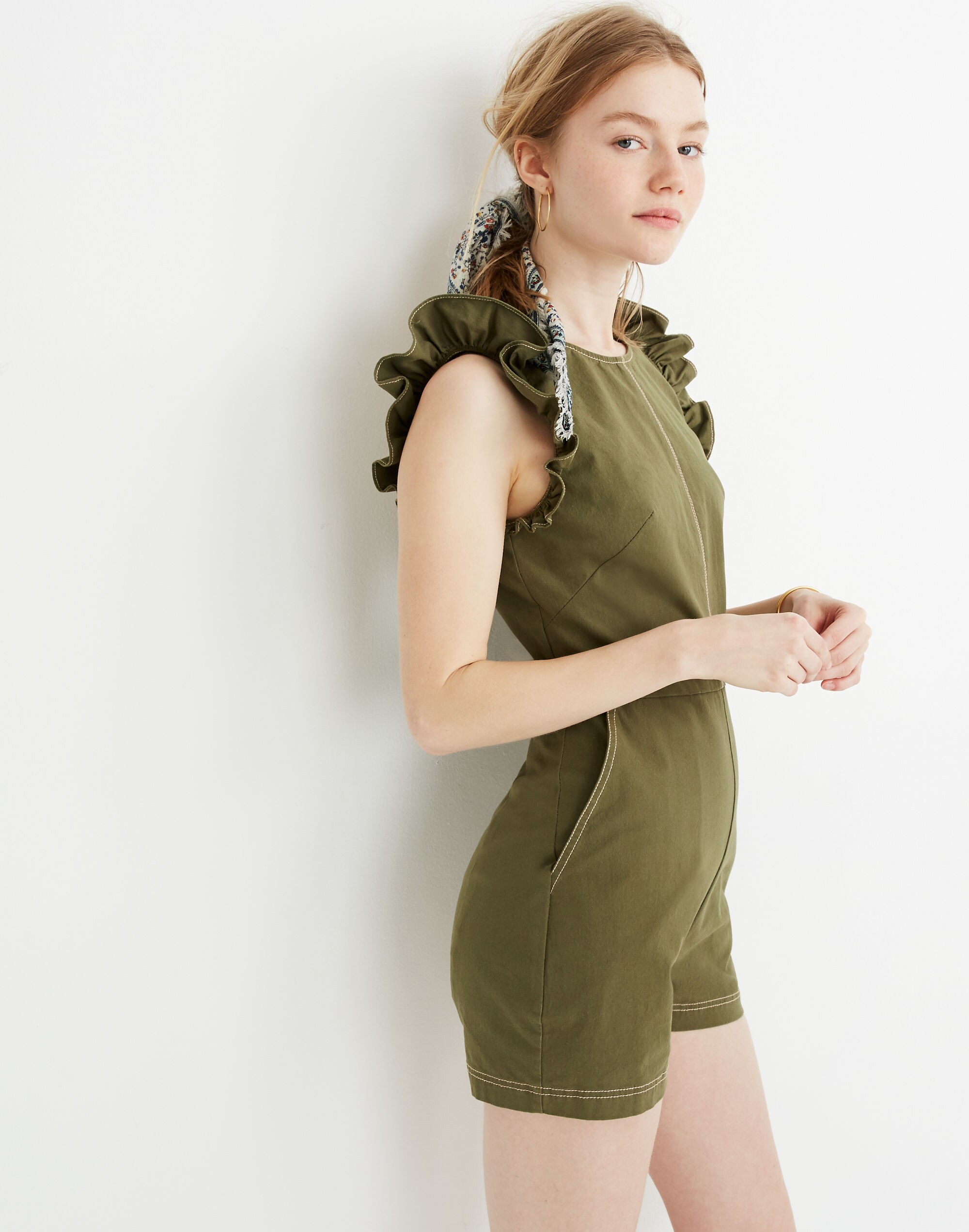 Top-Stitched Ruffle Romper