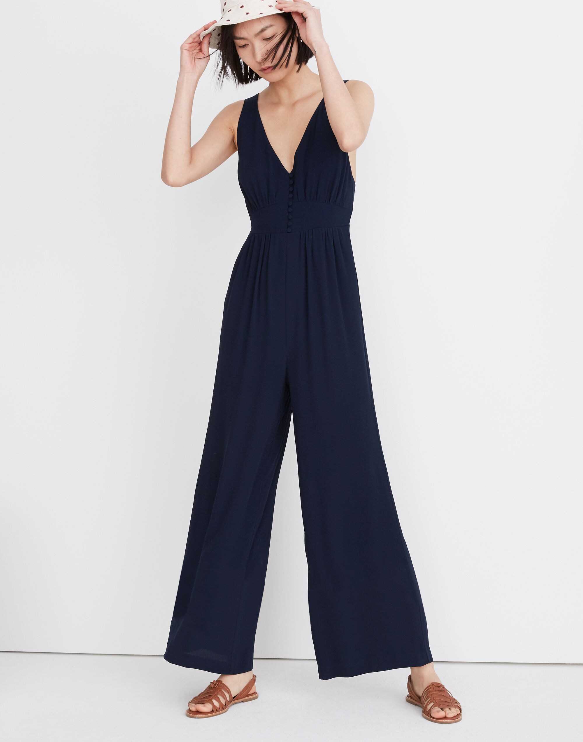 V-Back Wide-Leg Jumpsuit